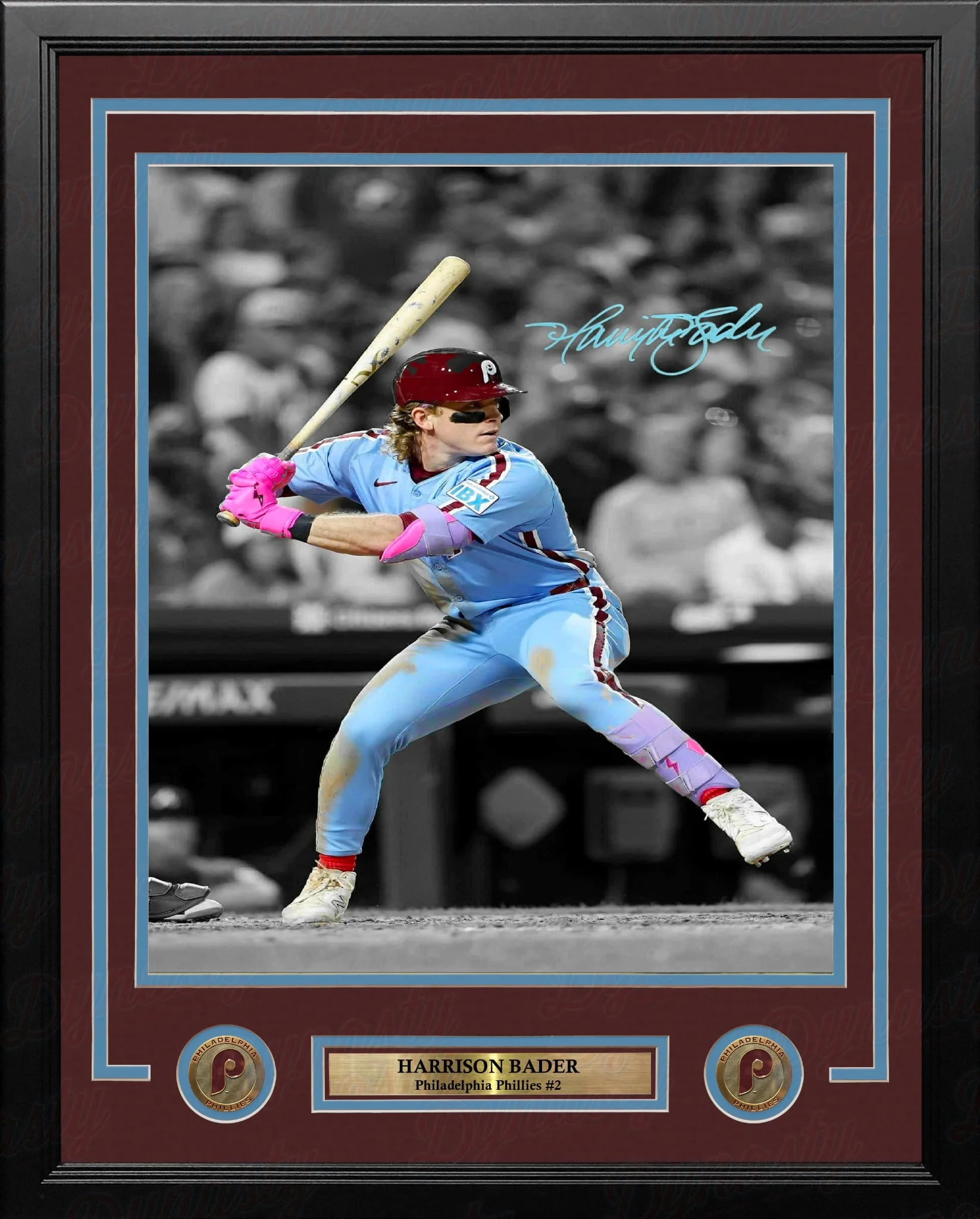 Harrison Bader Throwback Spotlight Philadelphia Phillies Autographed 11" x 14" Framed Baseball Photo
