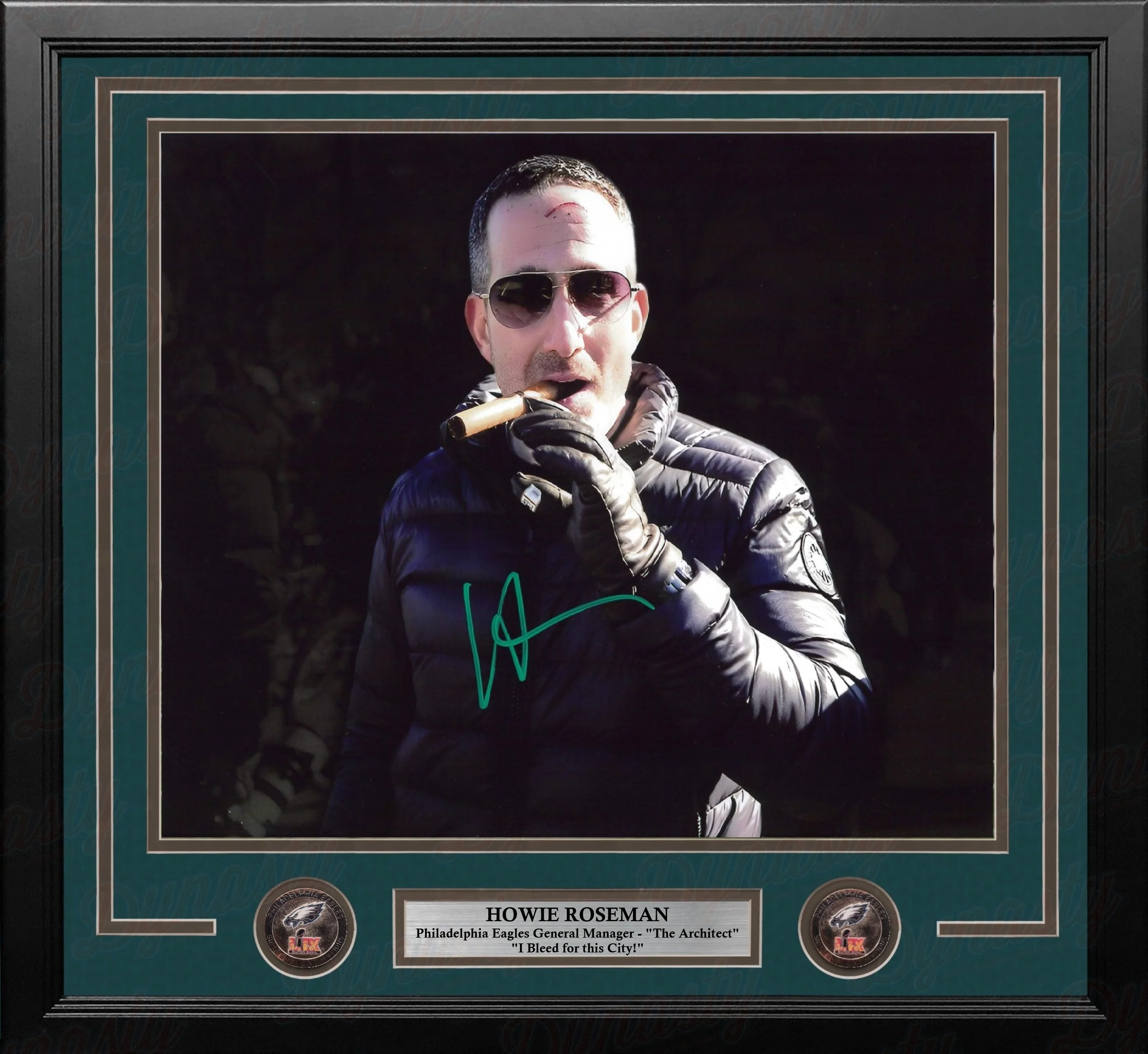 Howie Roseman Blackout Cigar Philadelphia Eagles Autographed 11" x 14" Framed Football Photo