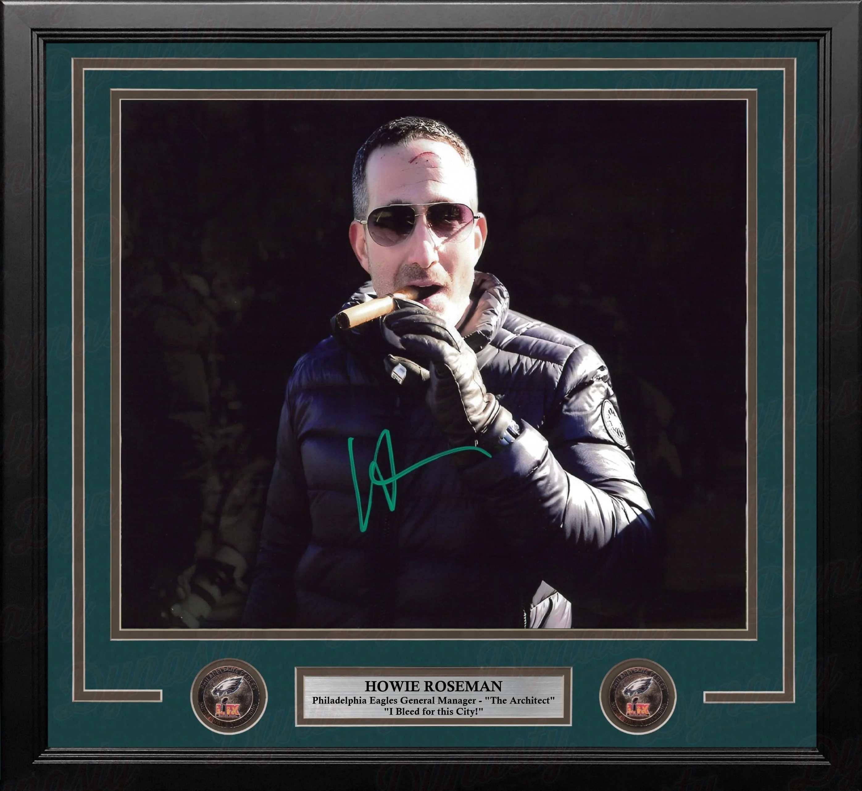Howie Roseman Blackout Cigar Philadelphia Eagles Autographed 16" x 20" Framed Football Photo