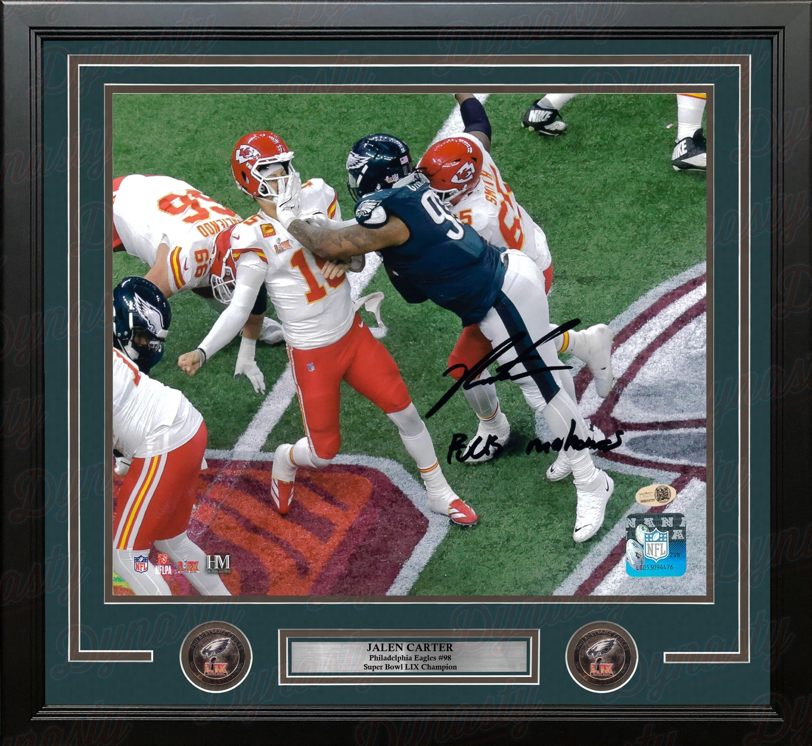 Jalen Carter Super Bowl LIX Hit Philadelphia Eagles Autographed 16x20 Framed Photo - F*ck Mahomes