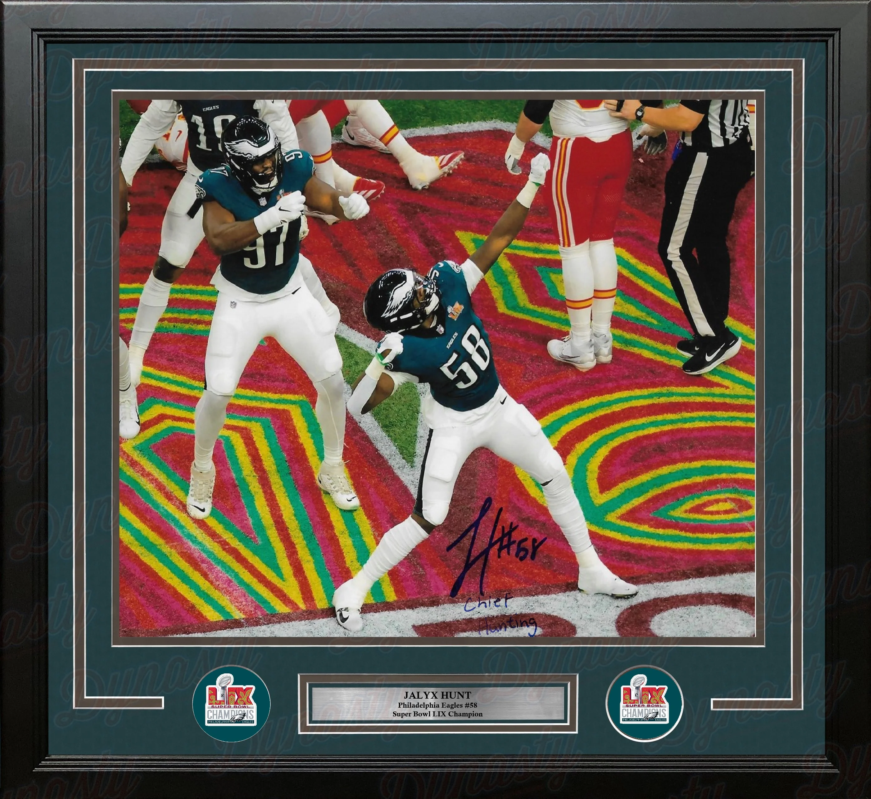 Jalyx Hunt Super Bowl LIX Philadelphia Eagles Autographed 16" x 20" Framed Photo - Chief Hunting