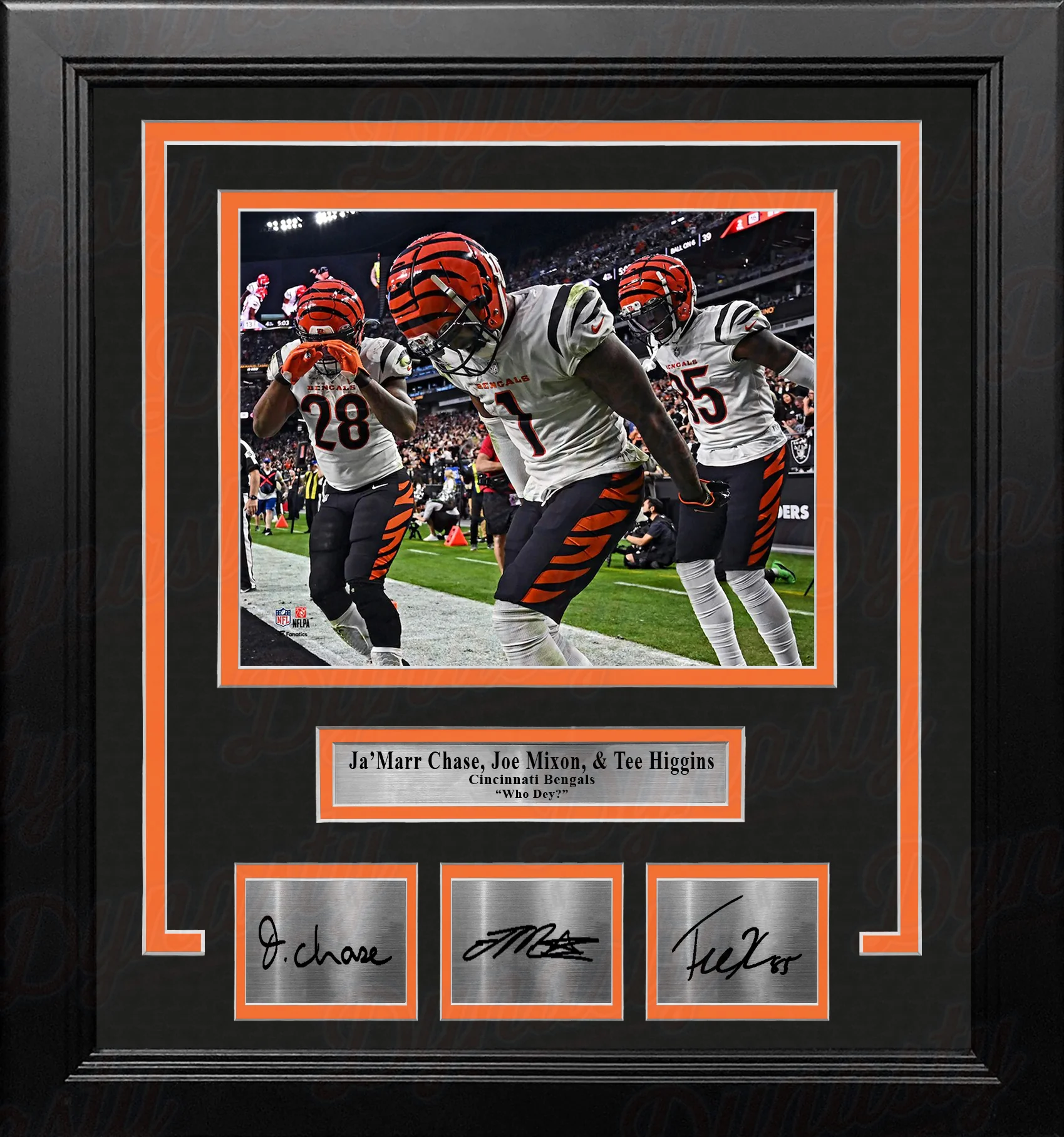 Ja'Marr Chase, Joe Mixon, Tee Higgins Cincinnati Bengals 8x10 Framed Photo with Engraved Autographs