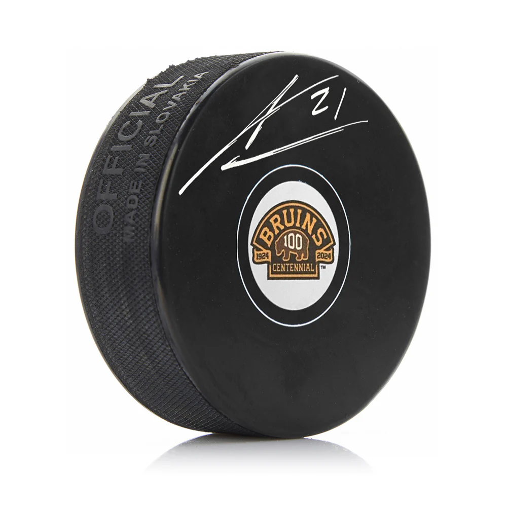 James van Riemsdyk Autographed Boston Bruins 100th Anniversary Hockey Logo Puck