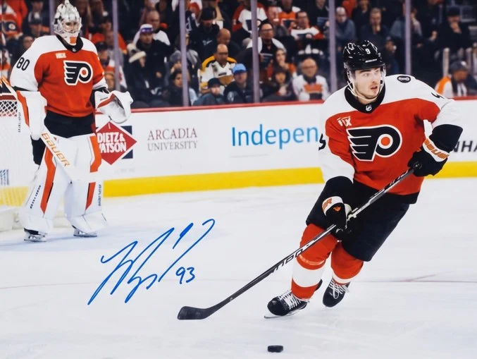 Jamie Drysdale with Vladar Philadelphia Flyers Autographed 16" x 20" Hockey Photo