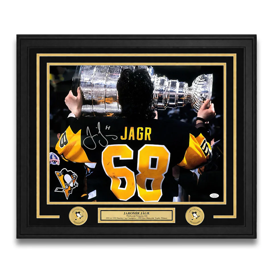Jaromir Jagr Autographed Pittsburgh Penguins Stanley Cup 16" x 20" Framed Print