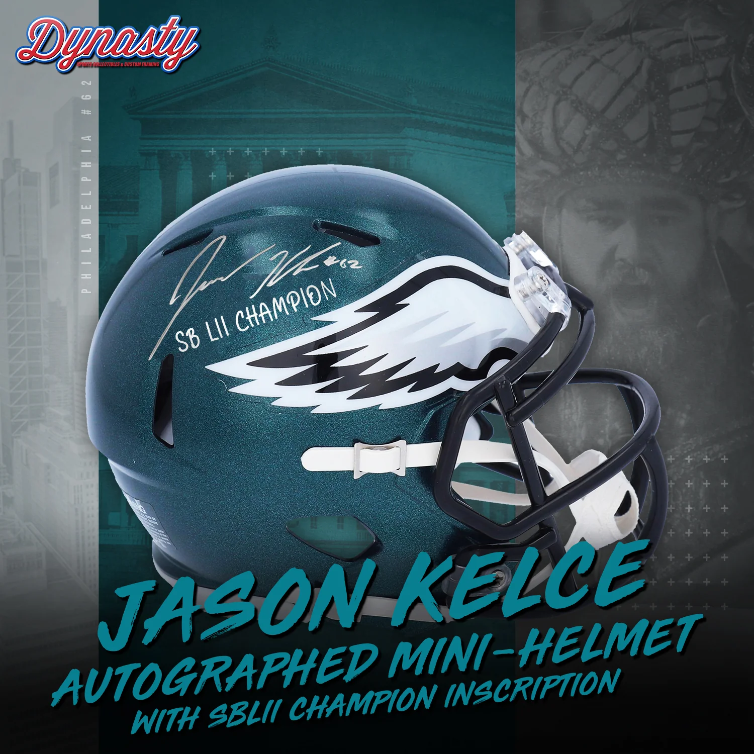Jason Kelce Autograph Philadelphia Eagles Mini-Helmet | Retirement Pre-Sale Opportunity - Image 2