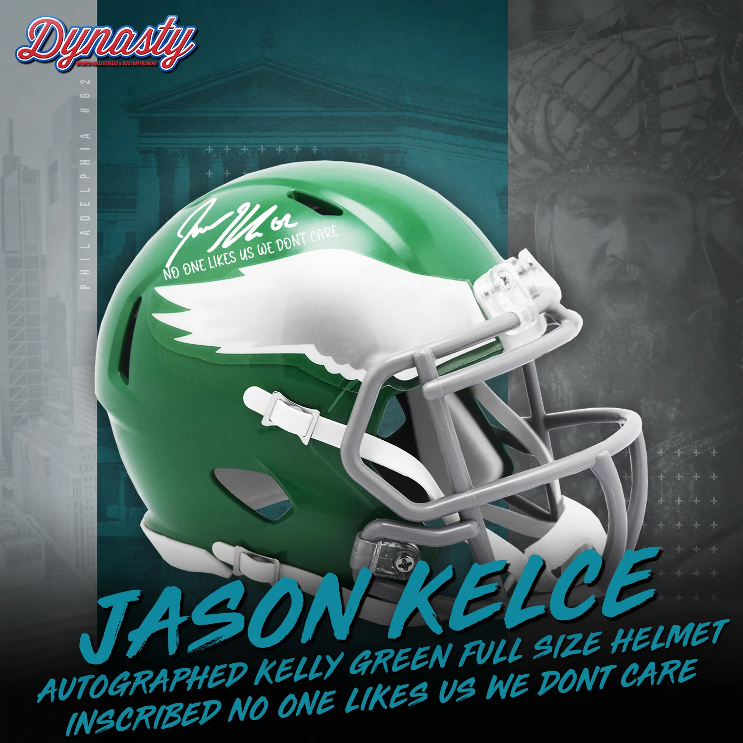 Jason Kelce Autographed Eagles Kelly Green Full Size Replica Helmet | Retirement Pre-Sale Opportunity - Image 5