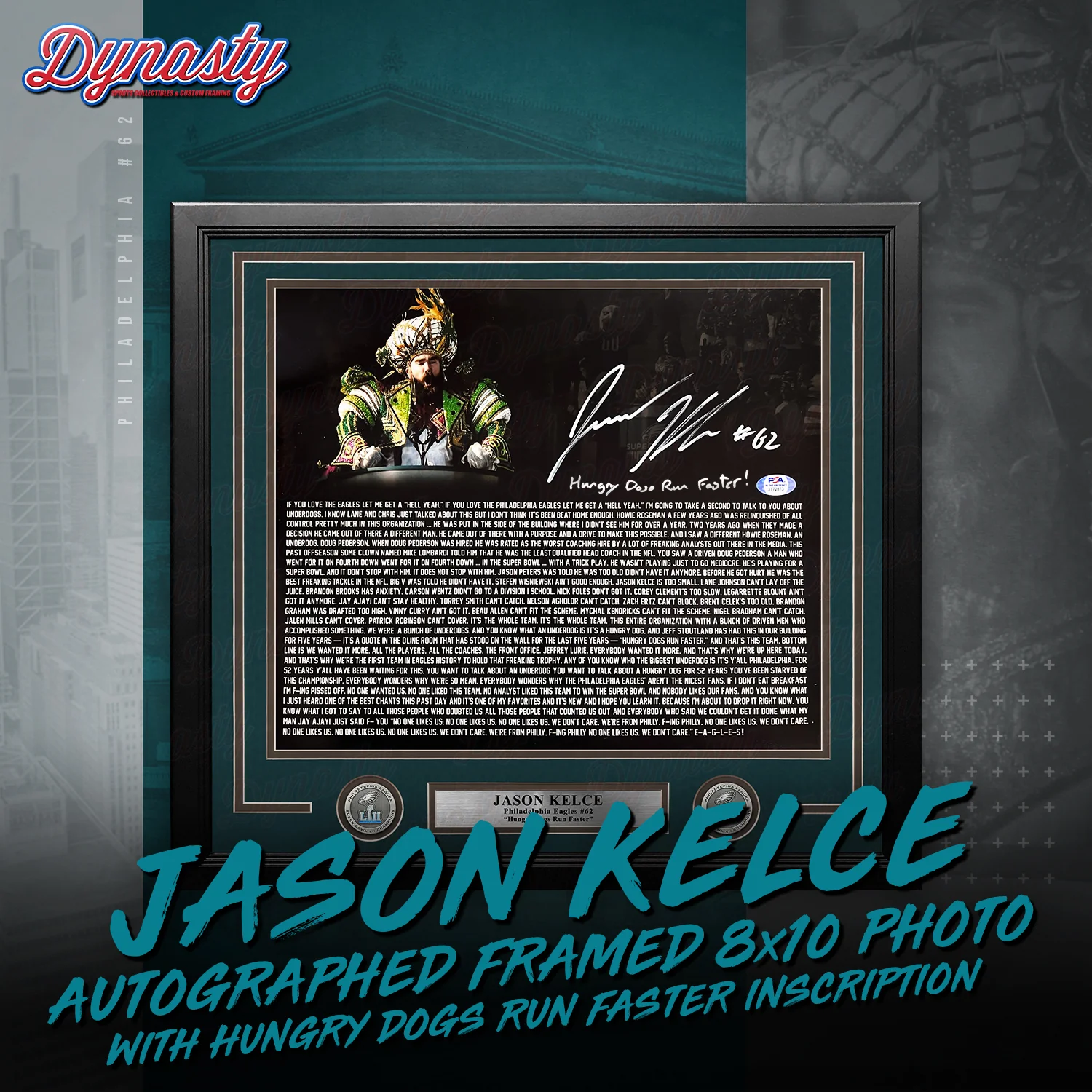 Jason Kelce Autographed Parade Speech Text Framed Photo | Retirement Pre-Sale Opportunity - Image 2
