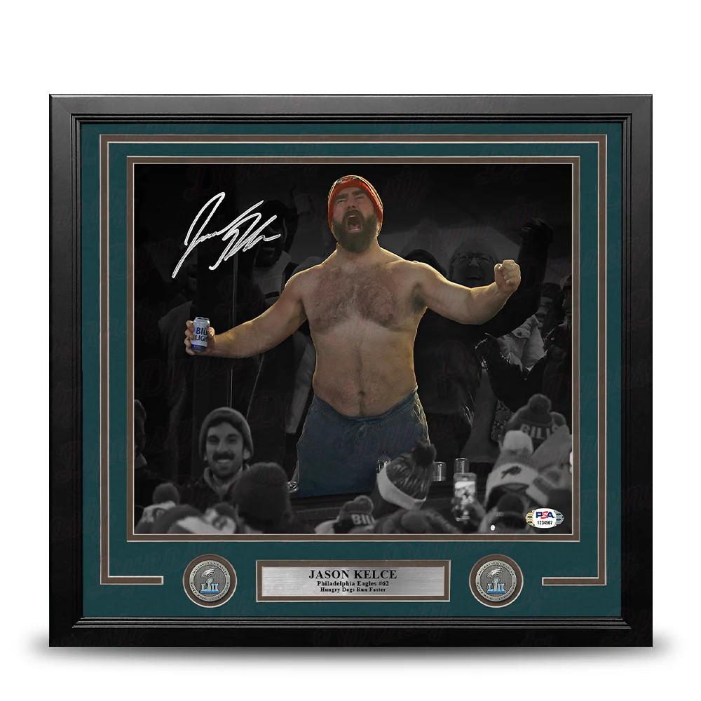 Jason Kelce Celebrates with the Bills Mafia Philadelphia Eagles Autographed 11" x 14" Framed Photo