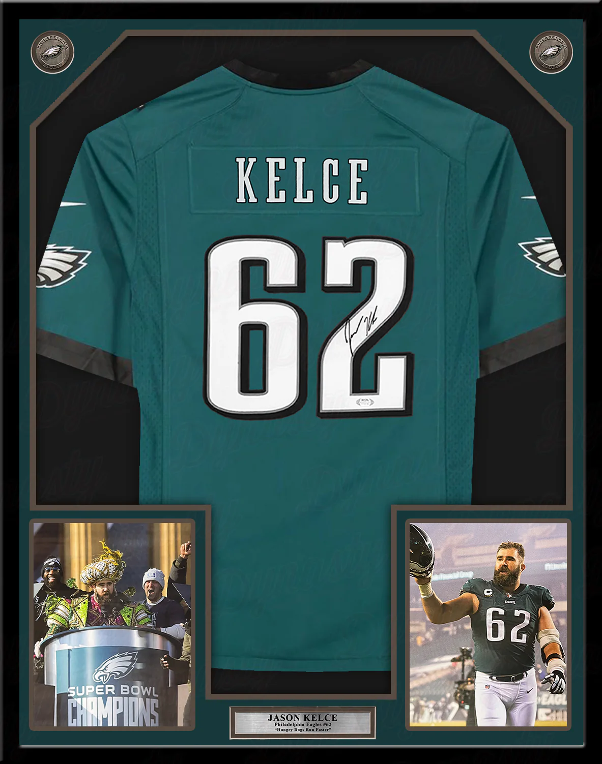Jason Kelce Philadelphia Eagles Autographed Framed Green Nike Game Jersey - Image 2