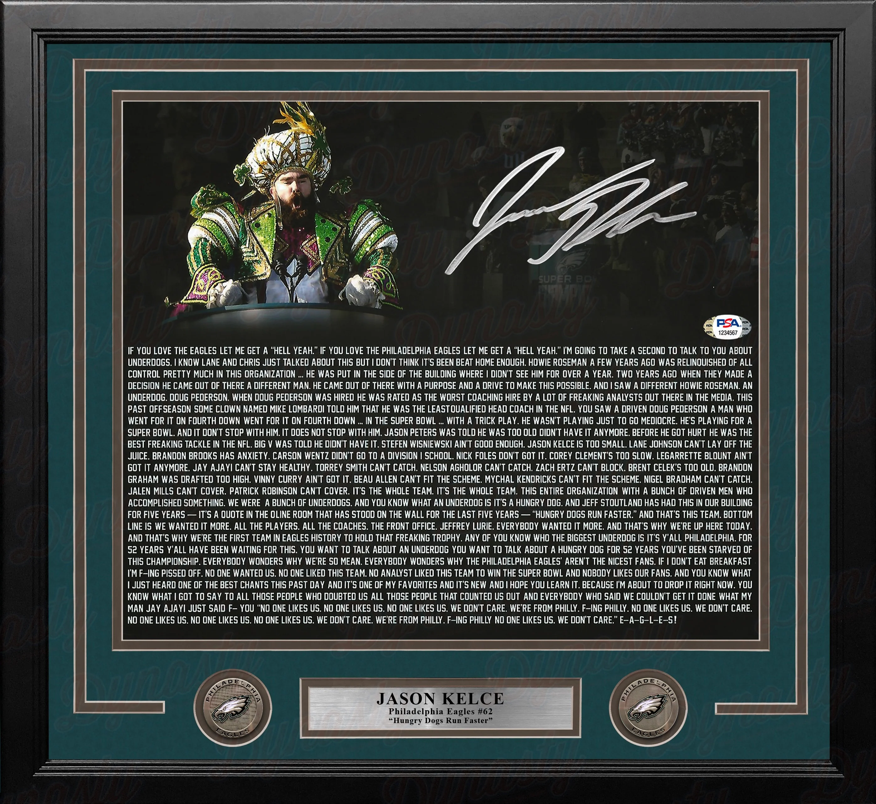Jason Kelce Super Bowl Speech Text Philadelphia Eagles Autographed 11" x 14" Framed Football Photo