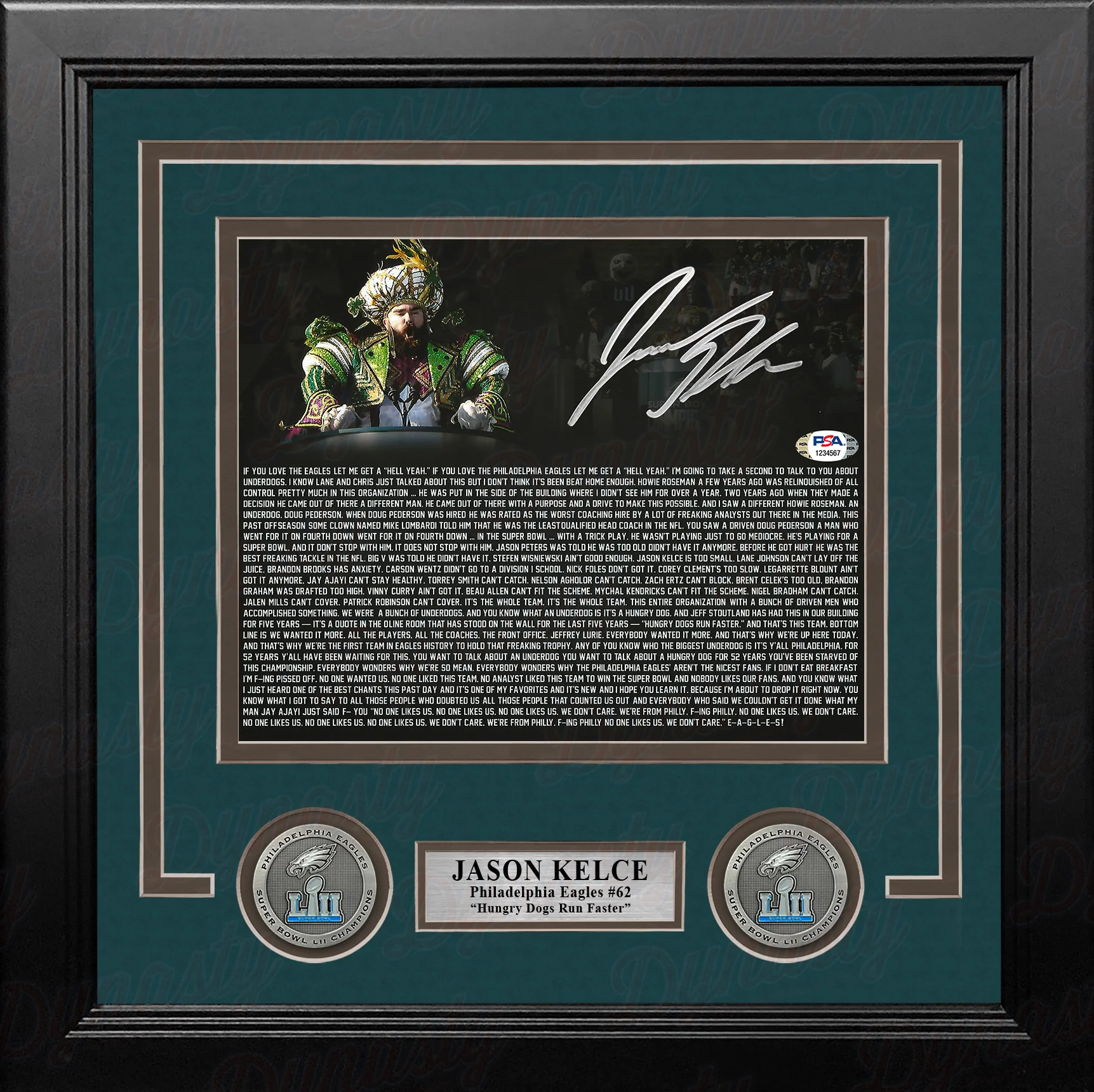 Jason Kelce Super Bowl Speech Text Philadelphia Eagles Autographed 8" x 10" Framed Football Photo - Image 2