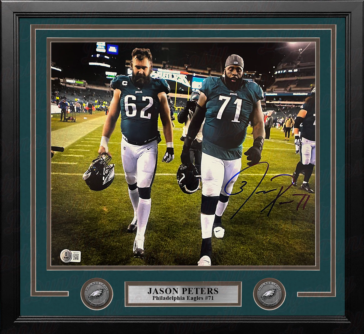 Jason Peters with Kelce Philadelphia Eagles Autographed 11" x 14" Framed Football Photo - Image 2
