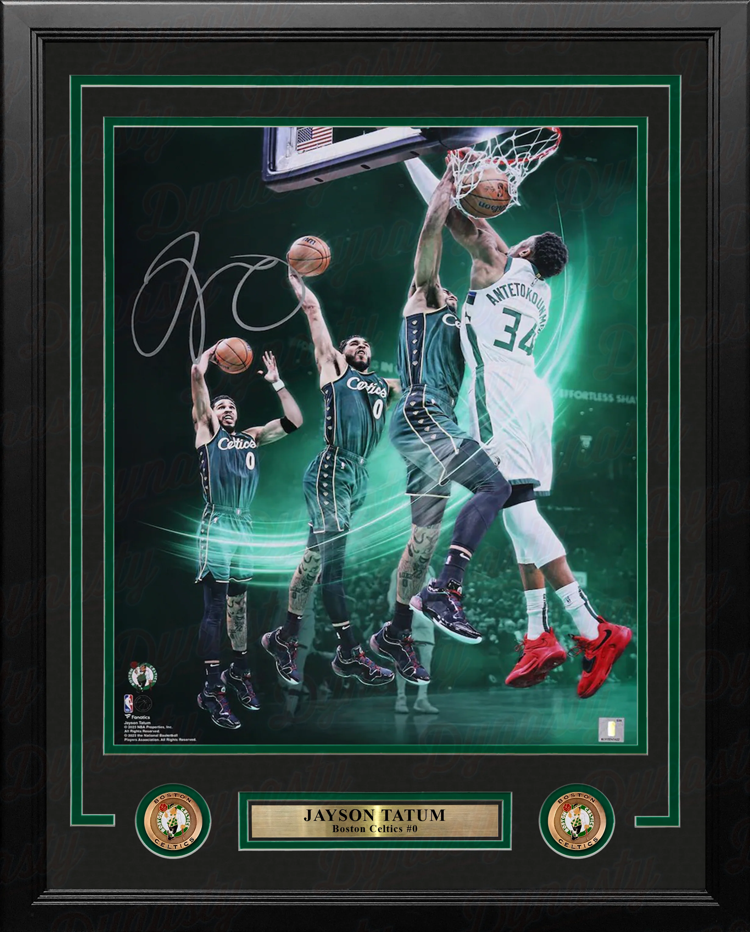 Jayson Tatum Slam Dunk v. Bucks Boston Celtics Autographed 16x20 Framed Basketball Progression Photo - Image 2