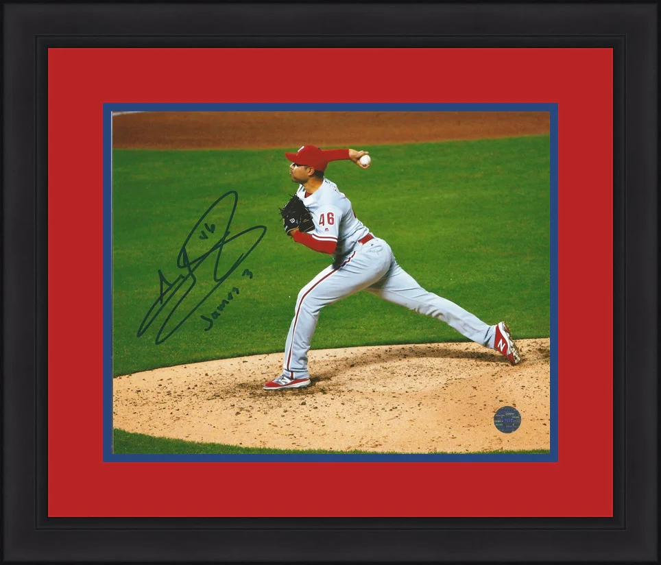 Jeanmar Gomez in Action Autographed Philadelphia Phillies Framed Baseball Photo