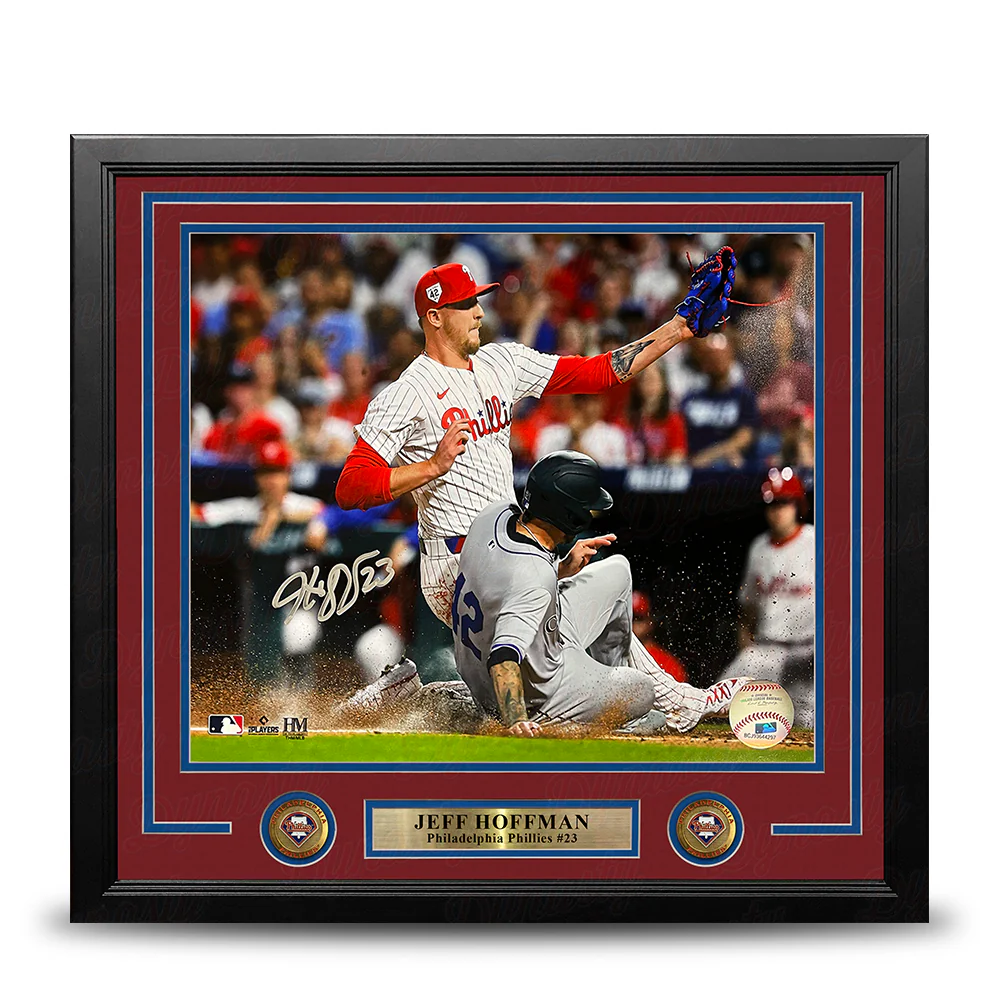 Jeff Hoffman Play at the Plate Philadelphia Phillies Autographed 11" x 14" Framed Baseball Photo