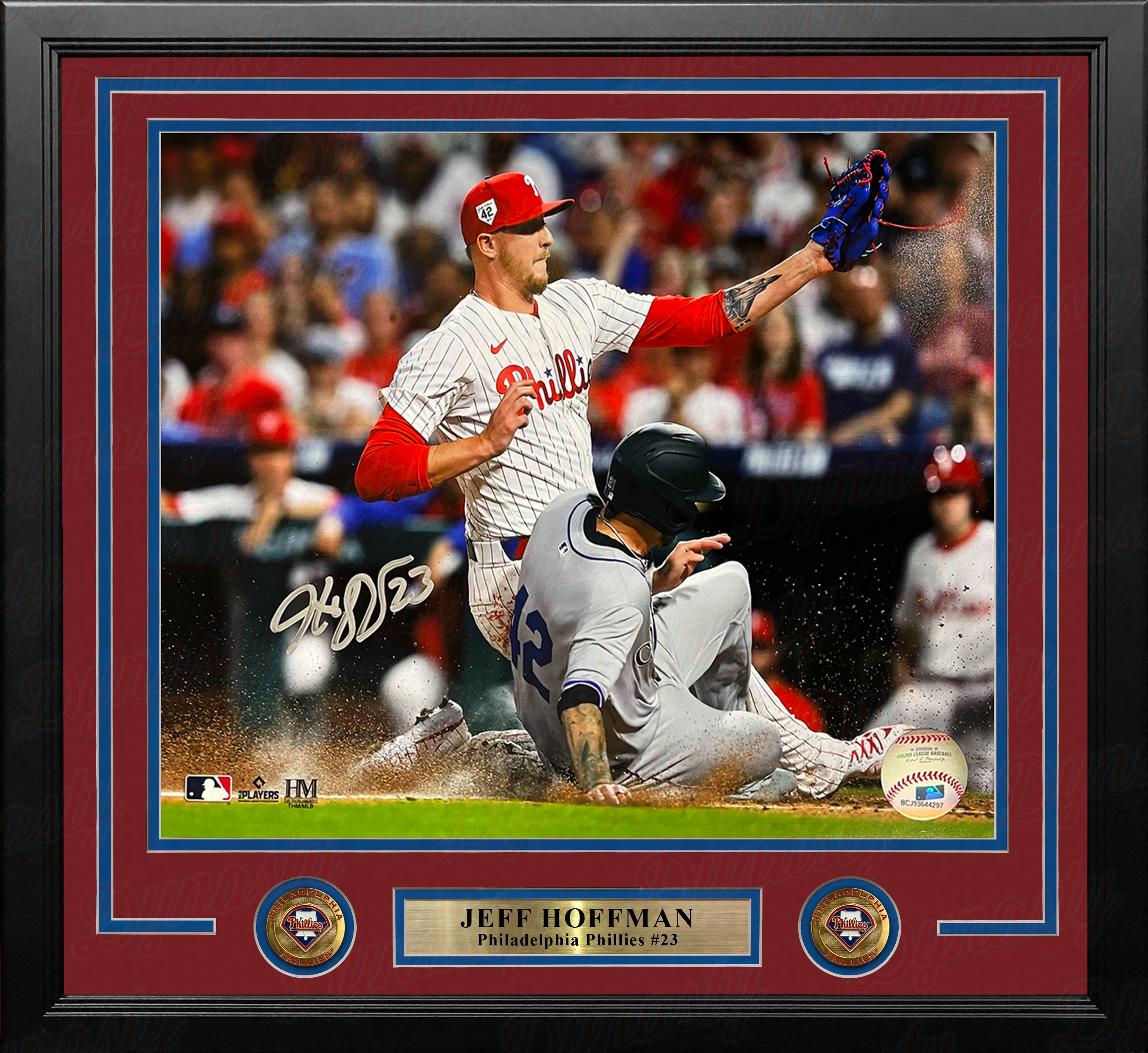 Jeff Hoffman Play at the Plate Philadelphia Phillies Autographed 11" x 14" Framed Baseball Photo - Image 2