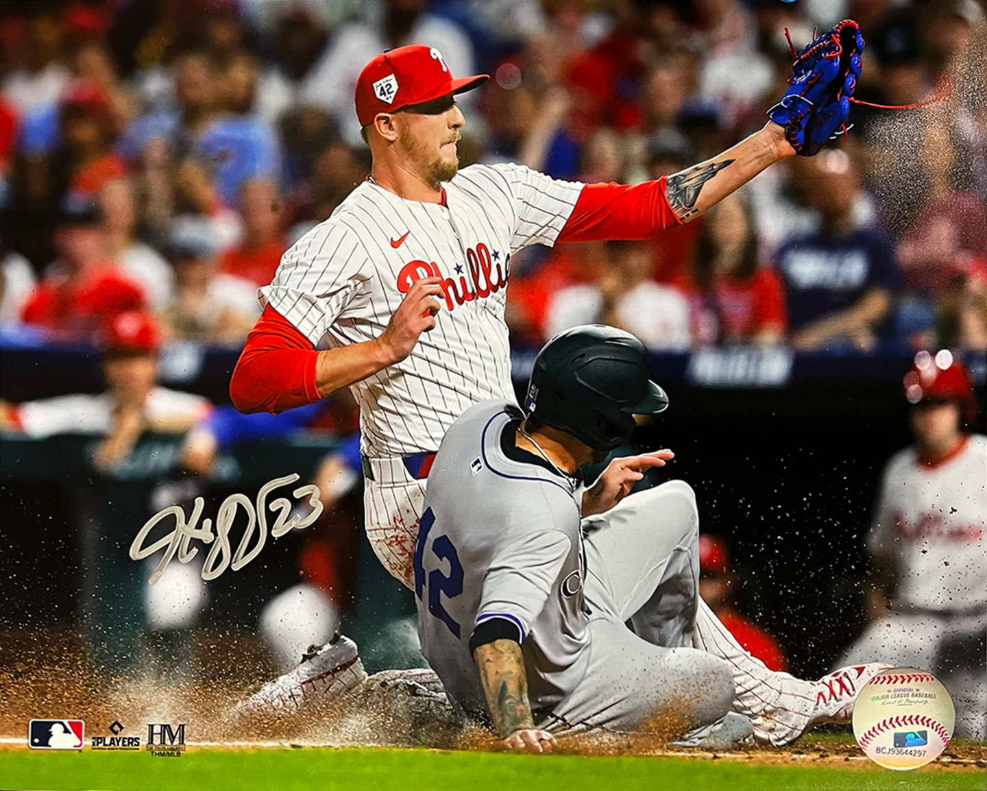 Jeff Hoffman Play at the Plate Philadelphia Phillies Autographed 8" x 10" Baseball Photo - Image 2