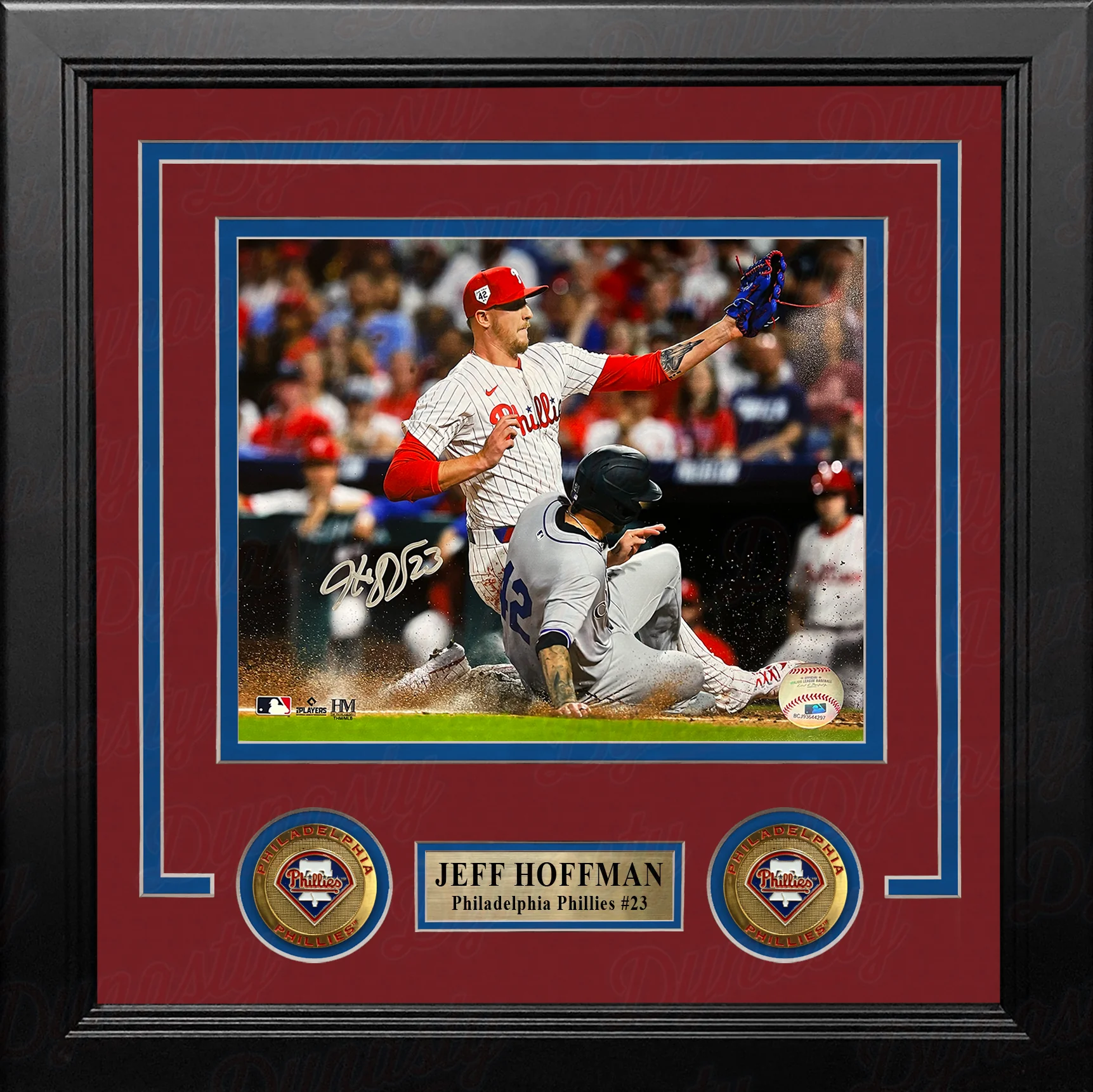 Jeff Hoffman Play at the Plate Philadelphia Phillies Autographed 8" x 10" Framed Baseball Photo - Image 2