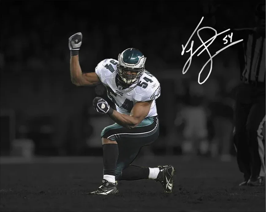Jeremiah Trotter, Sr. Blackout Philadelphia Eagles Autographed 16" x 20" Football Photo - Image 2