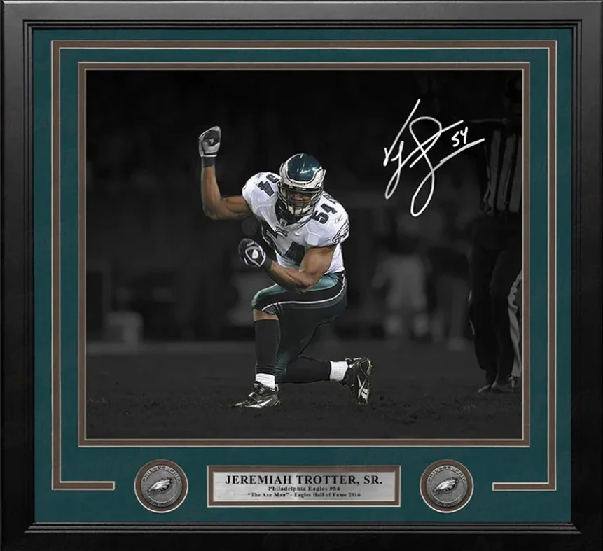 Jeremiah Trotter, Sr. Blackout Philadelphia Eagles Autographed 11" x 14" Framed Football Photo - Image 2