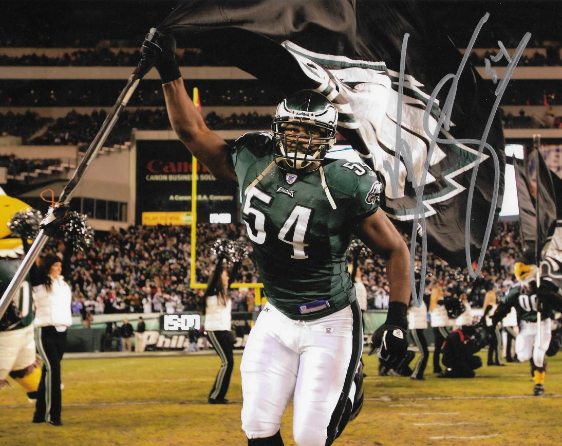 Jeremiah Trotter, Sr. Flag Philadelphia Eagles Autographed 16" x 20" Football Photo - Image 2