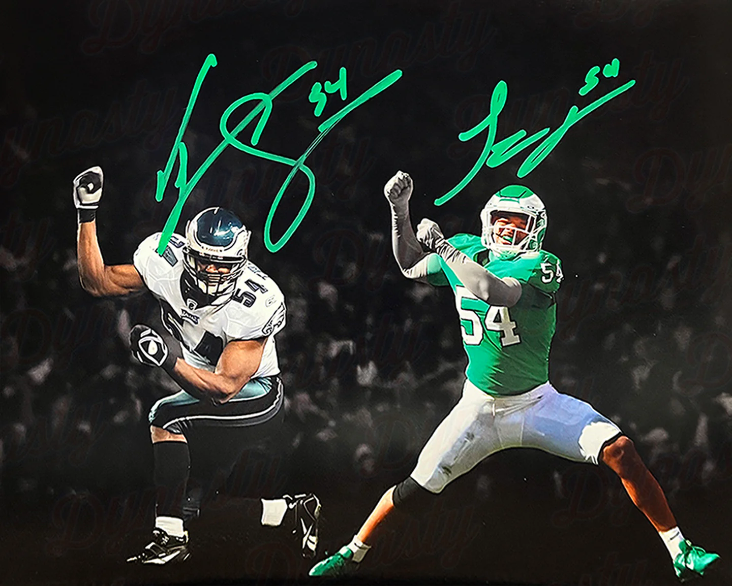 Jeremiah Trotter, Sr. & Jr. Blackout Philadelphia Eagles Dual-Autographed 11" x 14" Football Photo - Image 2