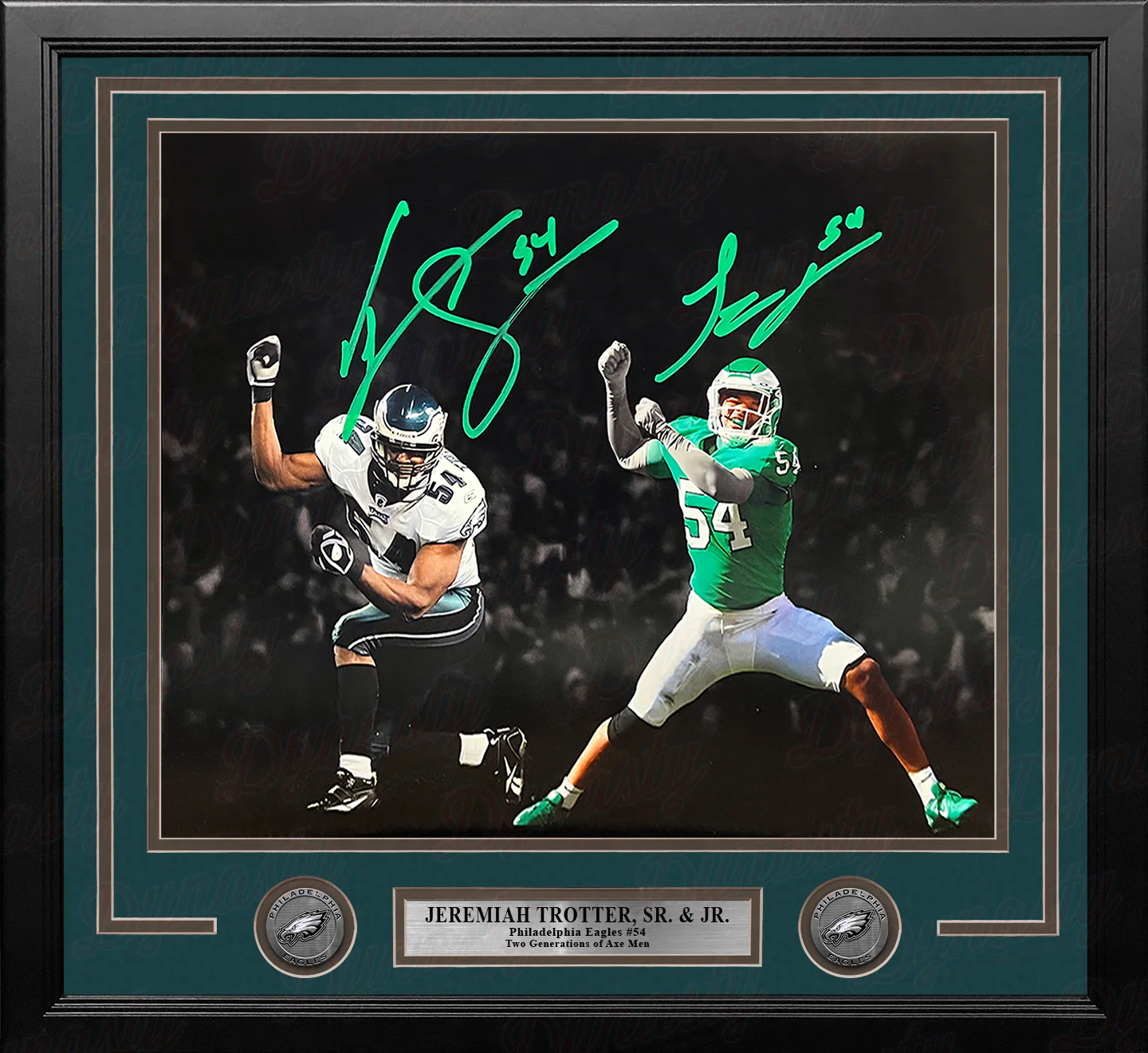 Jeremiah Trotter, Sr. & Jr. Blackout Philadelphia Eagles Dual-Autographed 11" x 14" Framed Photo - Image 2