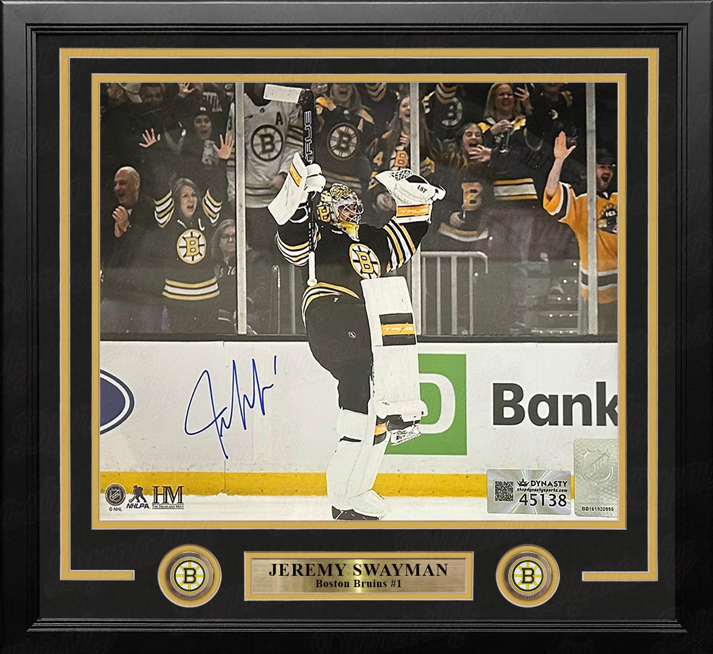 Jeremy Swayman Celebration Boston Bruins Autographed 16" x 20" Framed Hockey Photo - Image 2