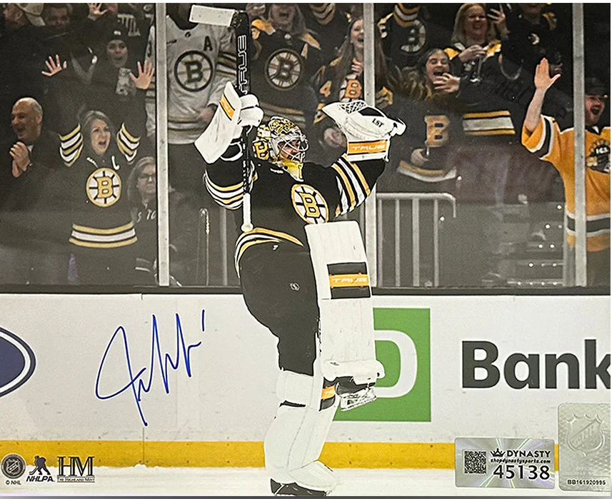 Jeremy Swayman Celebration Boston Bruins Autographed 8" x 10" Hockey Photo