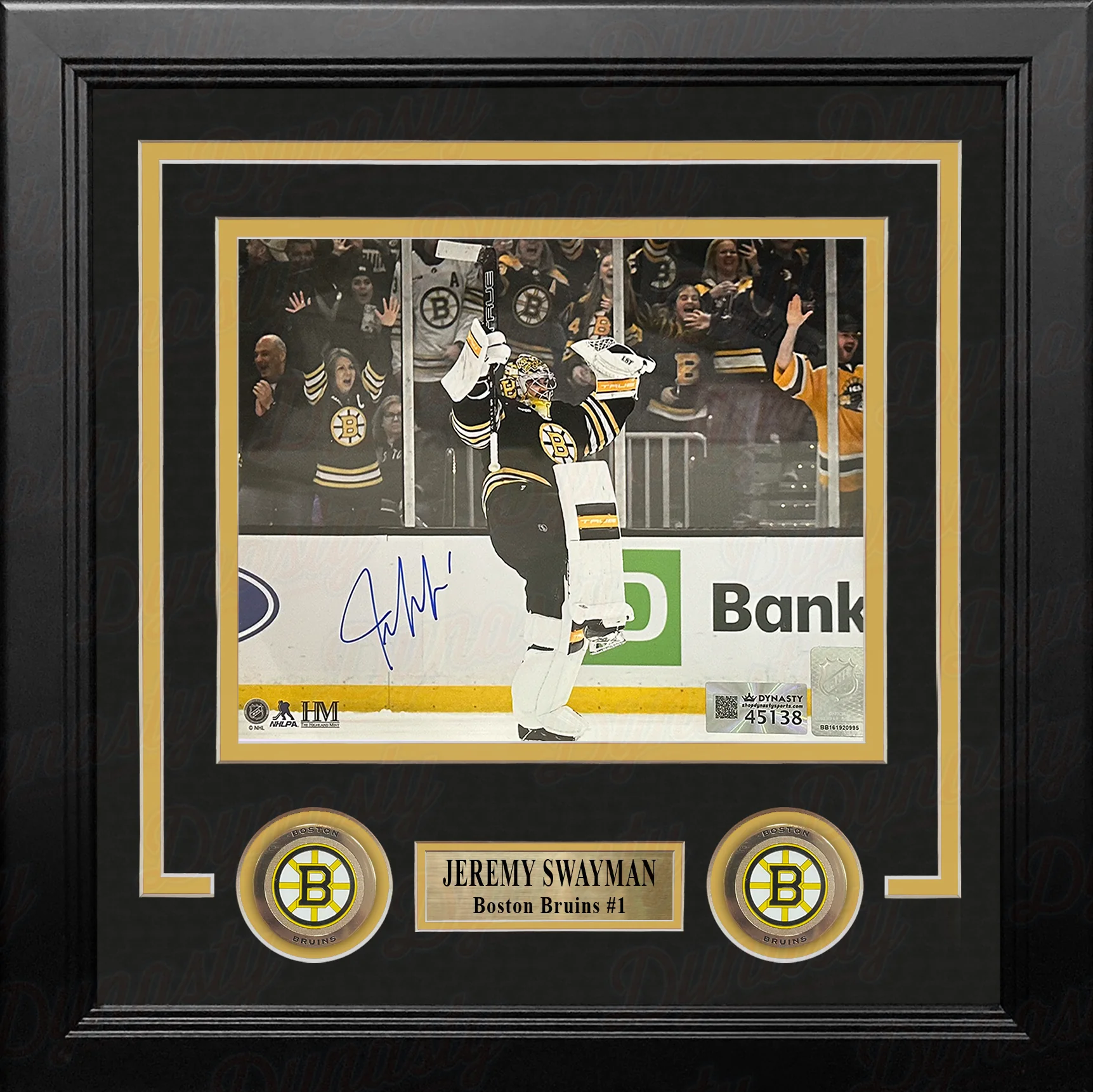 Jeremy Swayman Celebration Boston Bruins Autographed 8" x 10" Framed Hockey Photo - Image 2