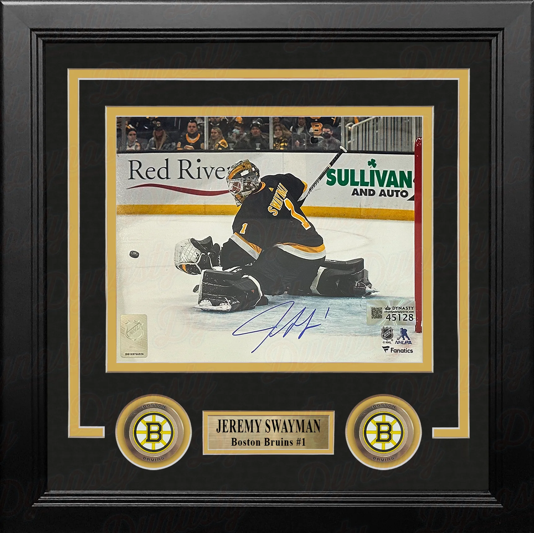Jeremy Swayman Glove Save Boston Bruins Autographed 8" x 10" Framed Hockey Photo - Image 2