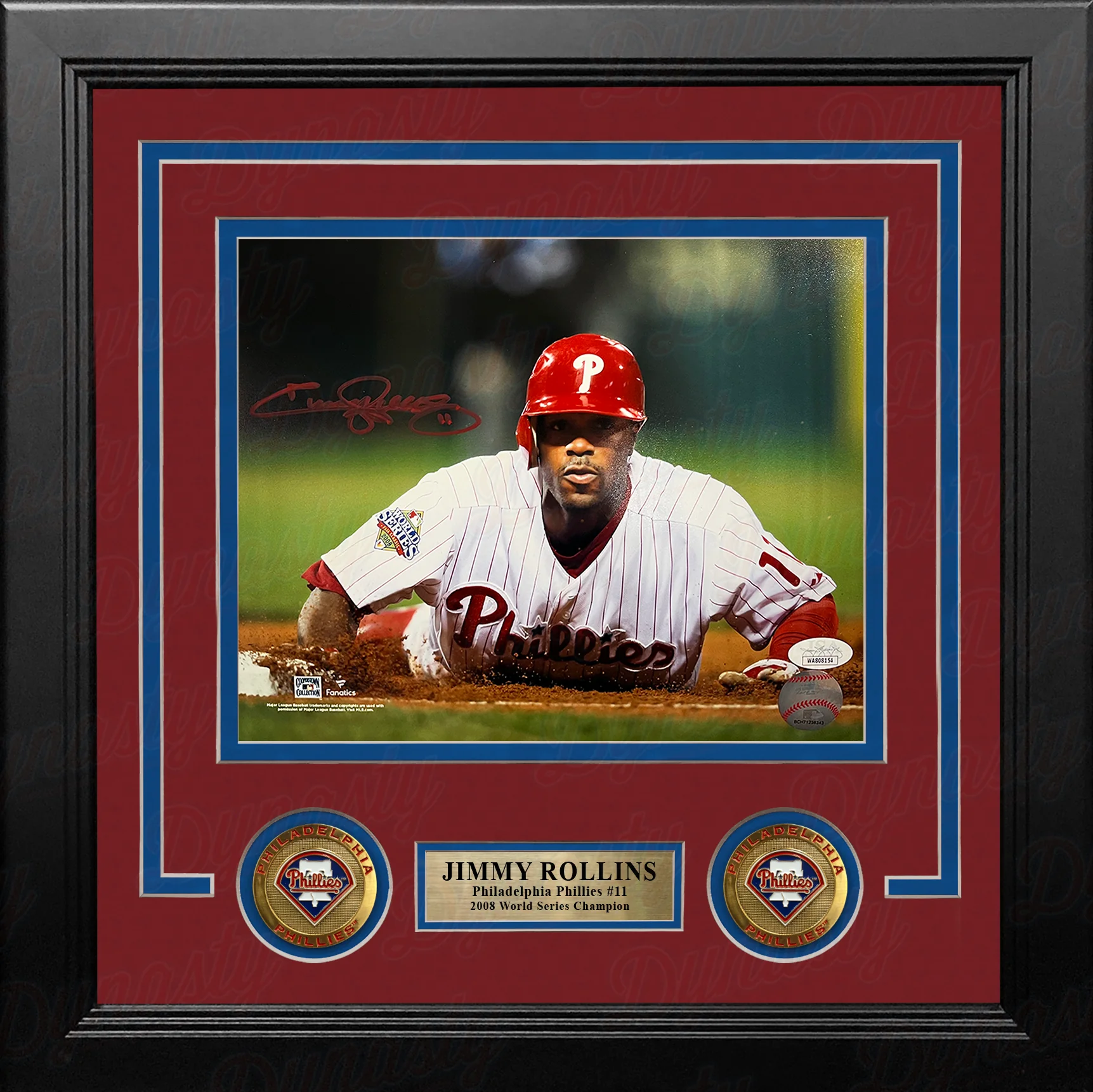 Jimmy Rollins 2008 World Series Slide Autographed Philadelphia Phillies 8x10 Framed Baseball Photo