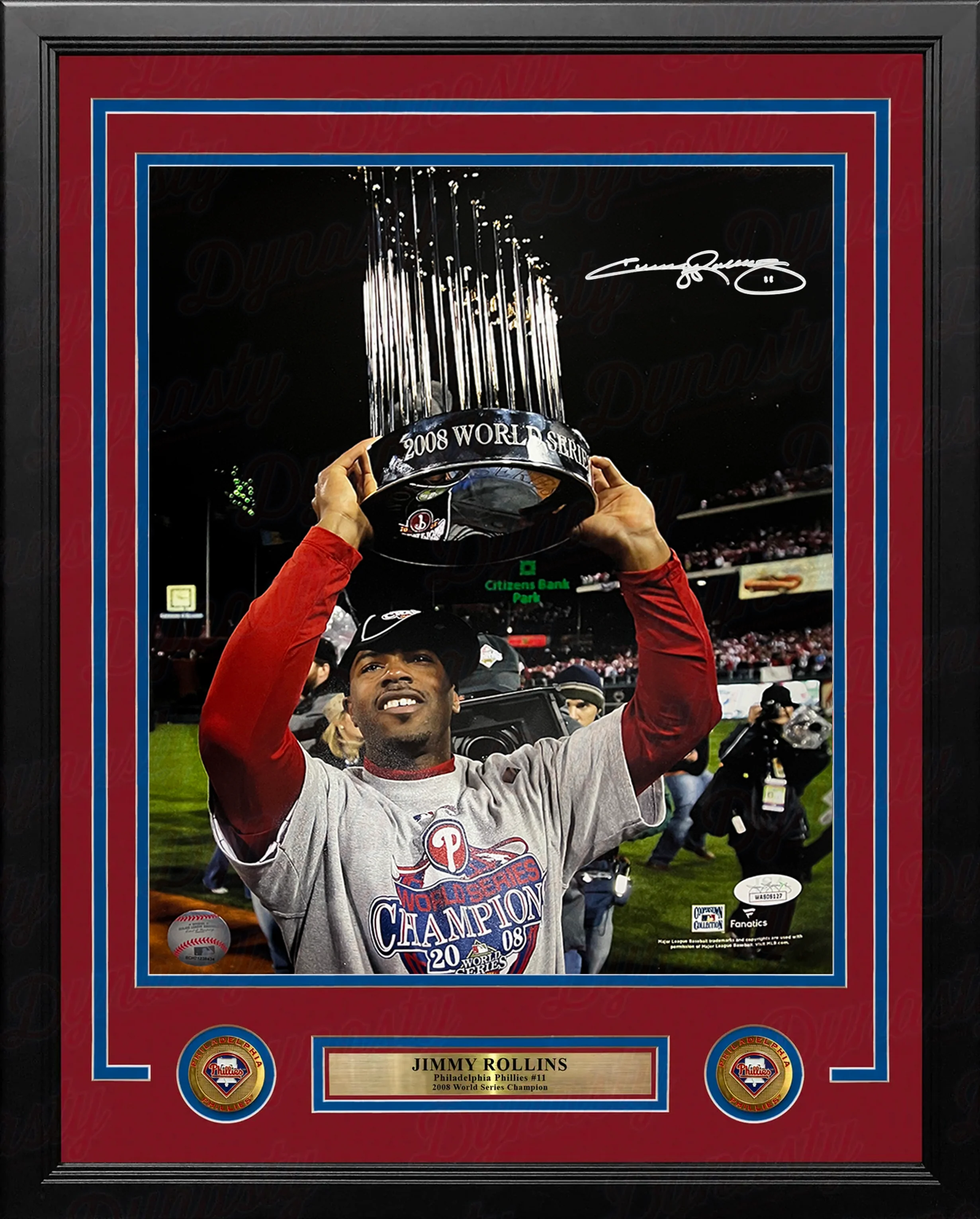 Jimmy Rollins 2008 World Series Trophy Autographed Philadelphia Phillies 16x20 Framed Photo - JSA Authenticated