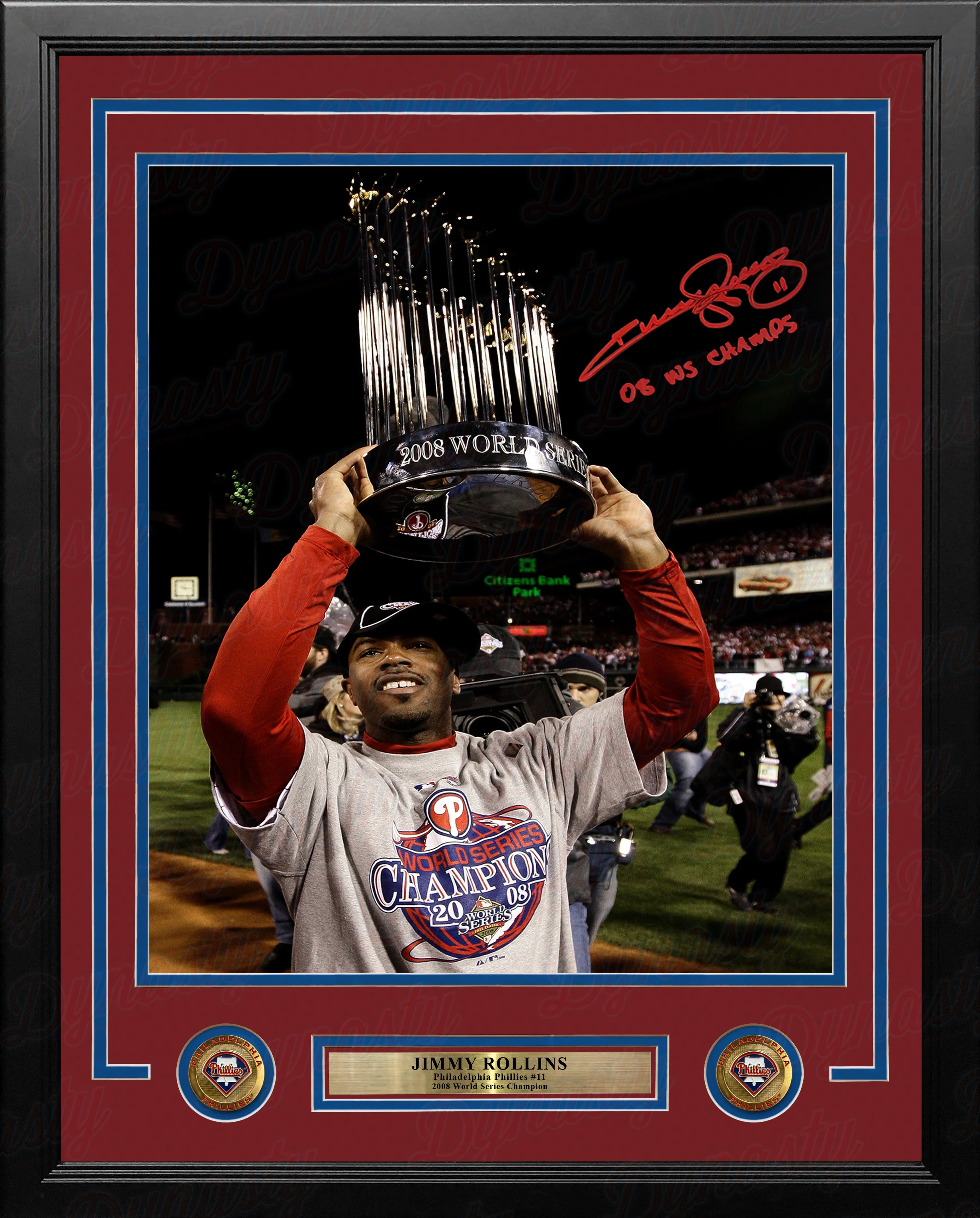 Jimmy Rollins 2008 World Series Trophy Autographed Philadelphia Phillies Framed Photo - PSA/DNA - Image 3