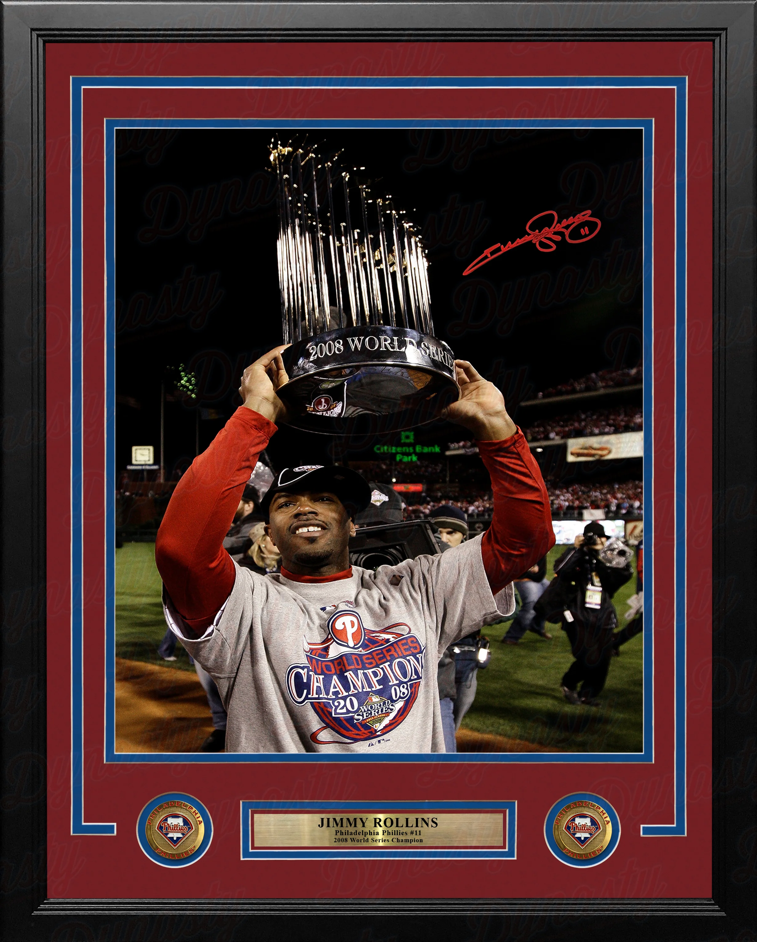 Jimmy Rollins 2008 World Series Trophy Autographed Philadelphia Phillies Framed Photo - PSA/DNA - Image 4