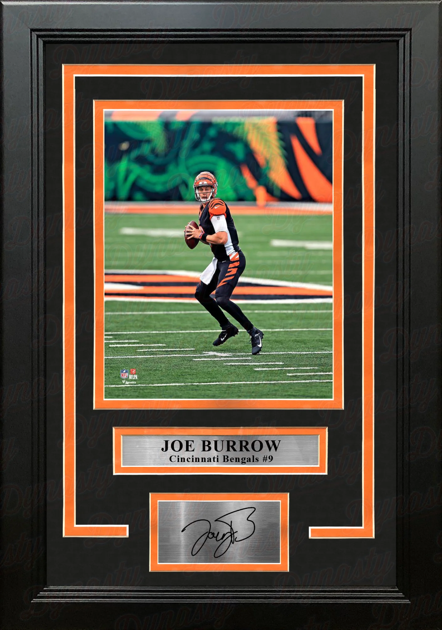 Joe Burrow in Action Cincinnati Bengals 8" x 10" Framed Football Photo with Engraved Autograph