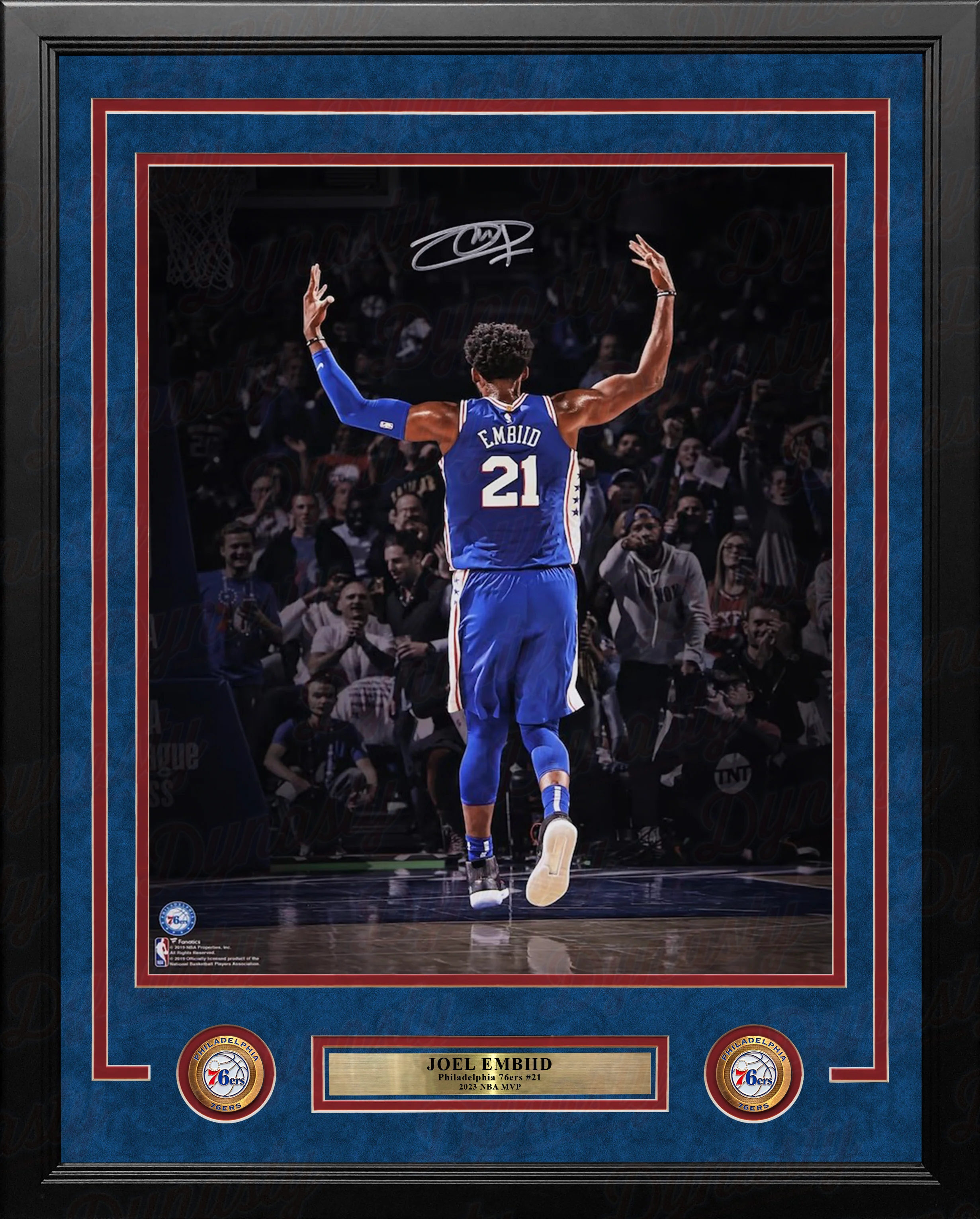 Joel Embiid Raised Hands Philadelphia 76ers Autographed 16" x 20" Framed Basketball Photo