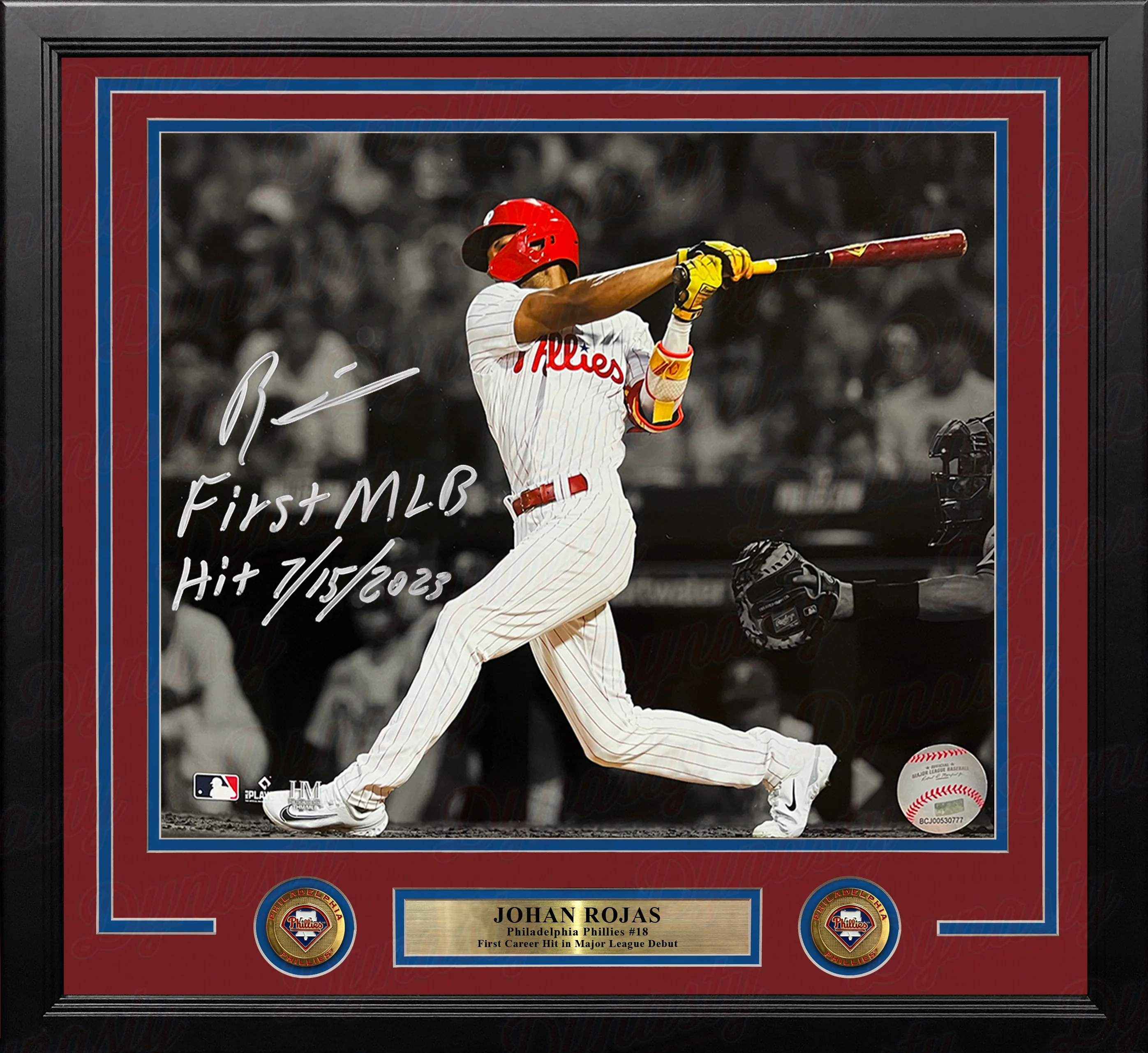Johan Rojas 1st Hit Philadelphia Phillies Autographed 11x14 Framed Photo Inscribed MLB Debut & Date - Image 2