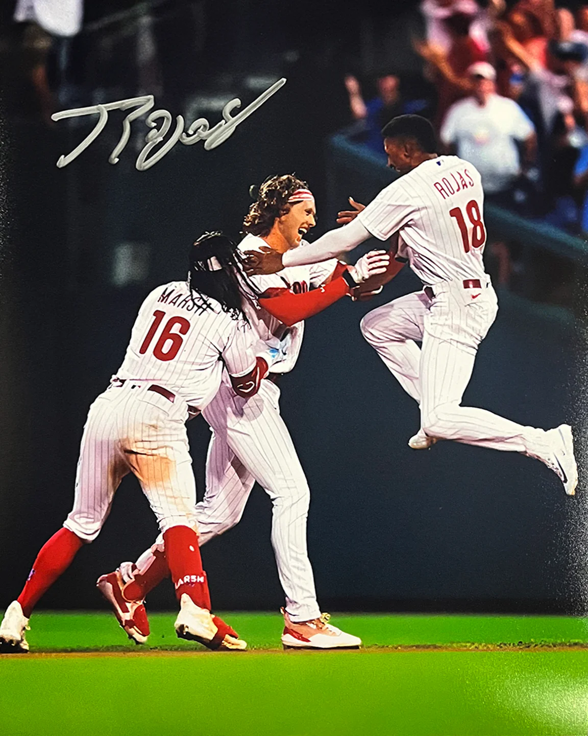 Johan Rojas Celebration Philadelphia Phillies Autographed 11" x 14" Baseball Photo - Image 2