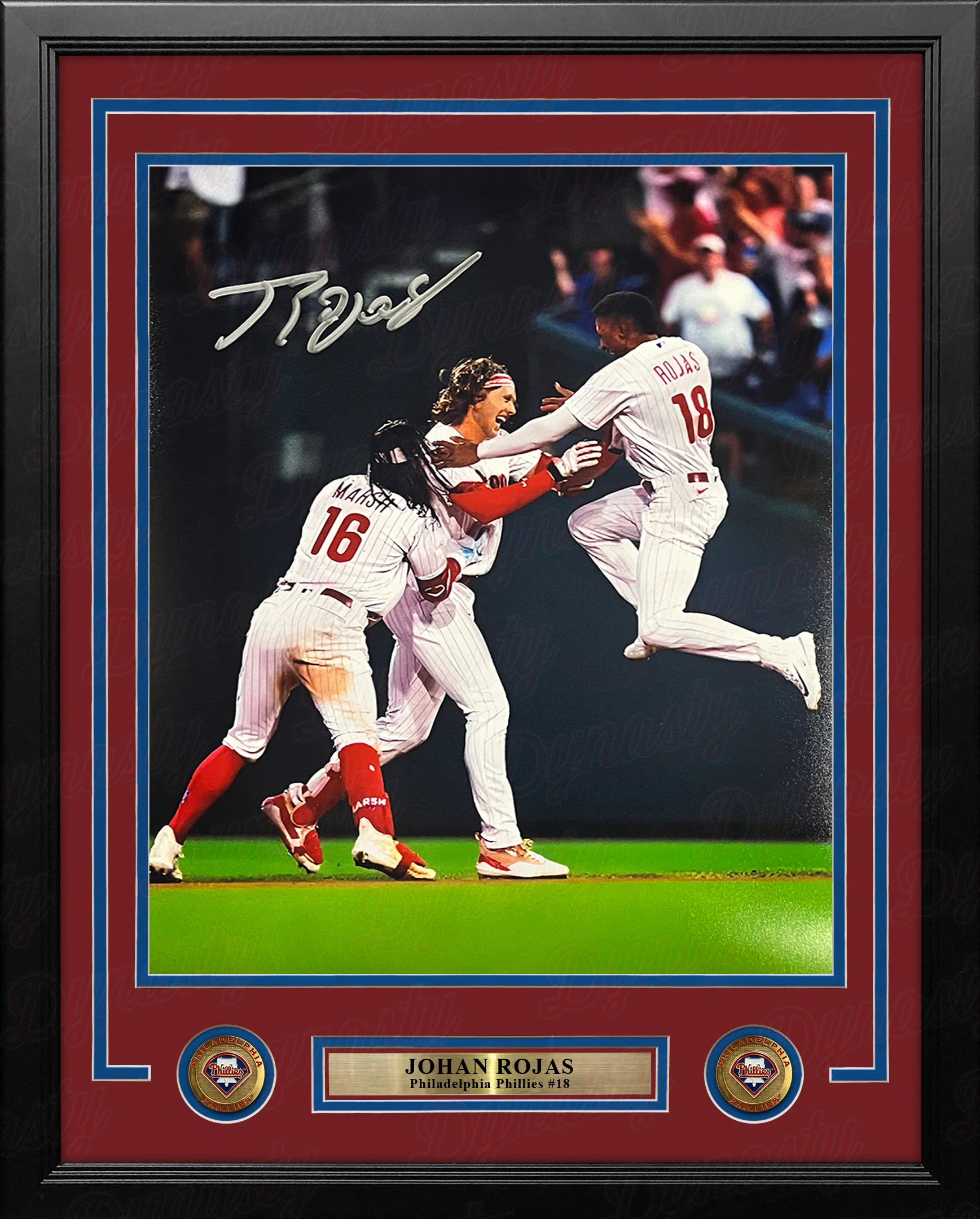 Johan Rojas Celebration Philadelphia Phillies Autographed 11" x 14" Framed Baseball Photo - Image 2