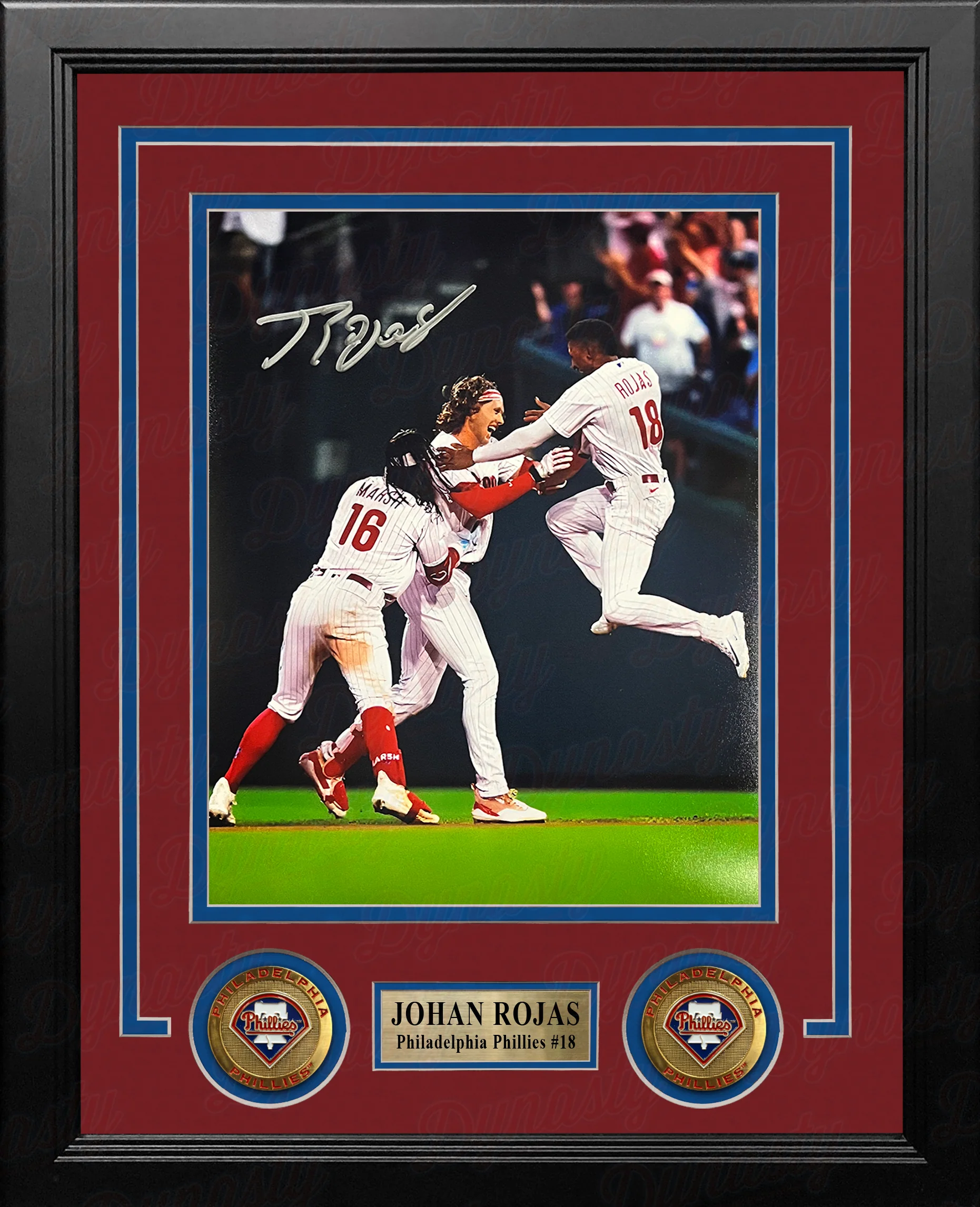 Johan Rojas Celebration Philadelphia Phillies Autographed 8" x 10" Framed Baseball Photo - Image 2