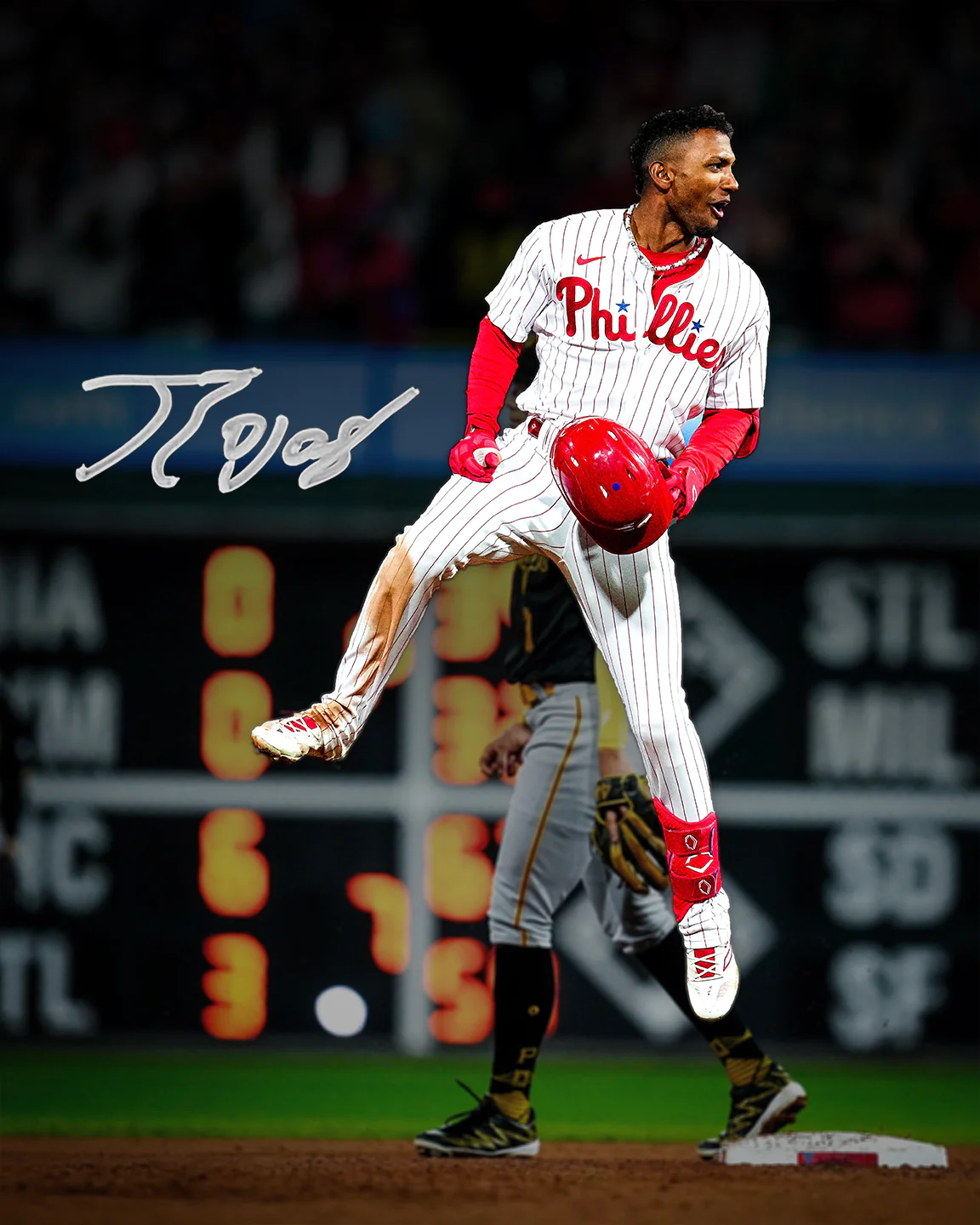 Johan Rojas Jumping on Base Philadelphia Phillies Autographed 8" x 10" Baseball Photo - Image 2