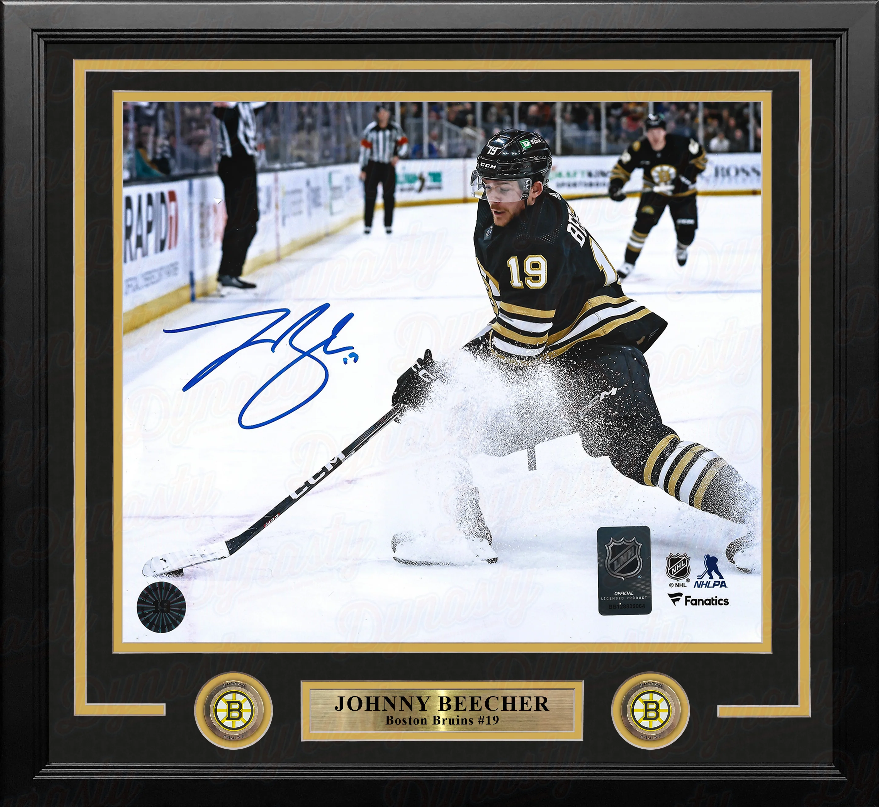 Johnny Beecher in Action Boston Bruins Autographed 11" x 14" Framed Hockey Photo - Image 2