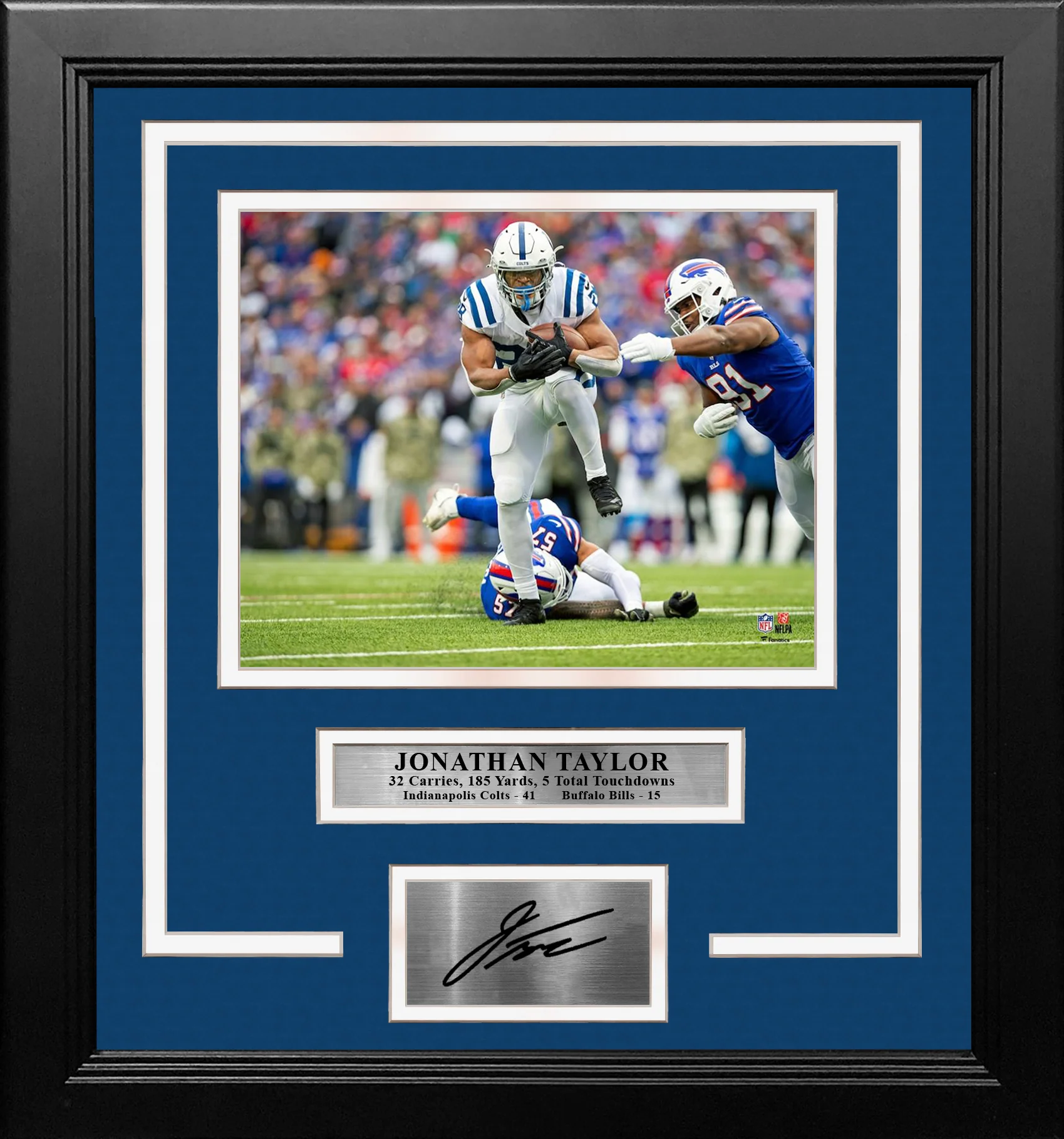 Jonathan Taylor 5 Touchdown Game Indianapolis Colts 8" x 10" Framed Football Photo with Engraved Autograph - Image 2
