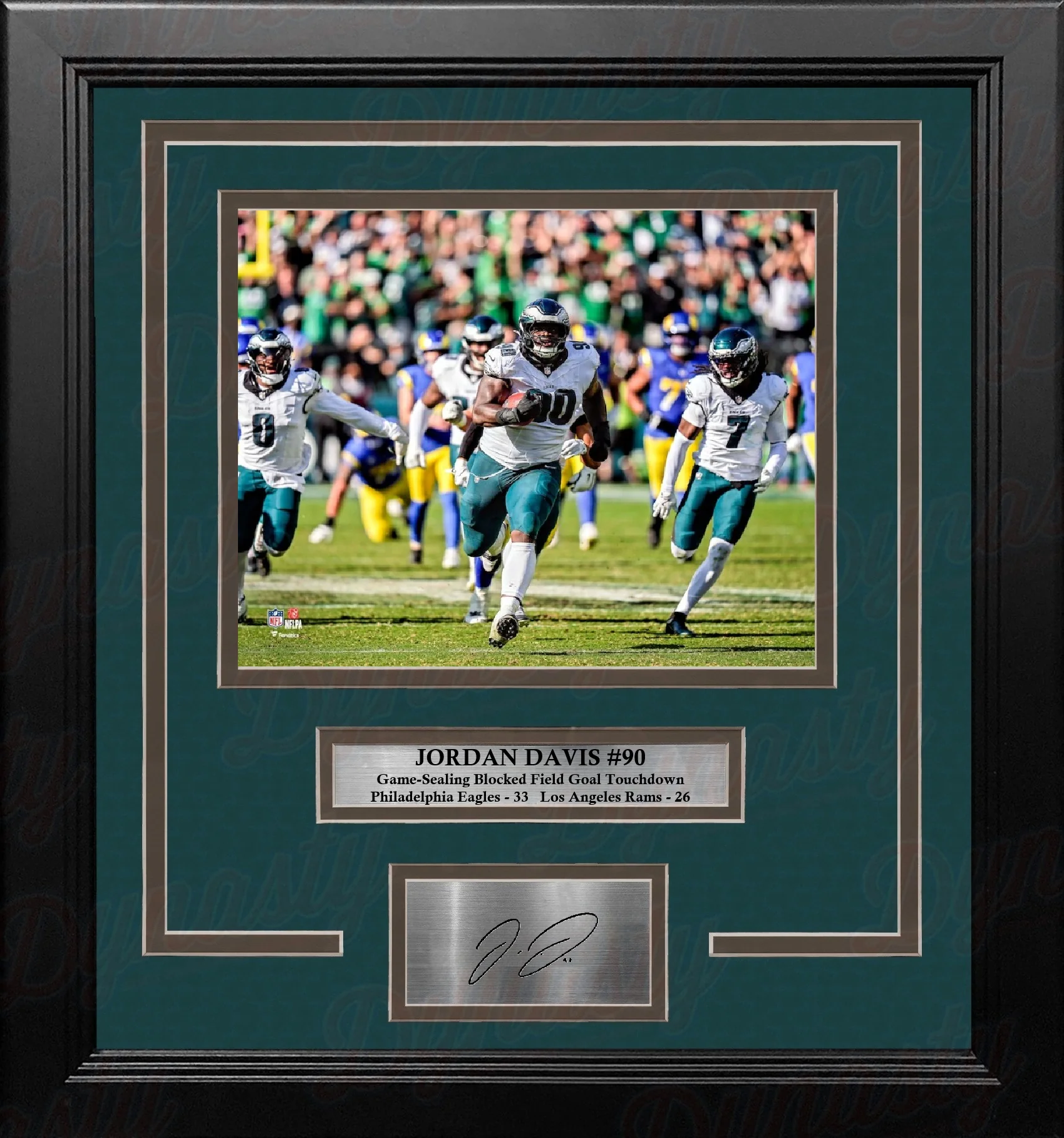 Jordan Davis Blocked Field Goal TD Philadelphia Eagles 8" x 10" Framed Photo with Engraved Autograph
