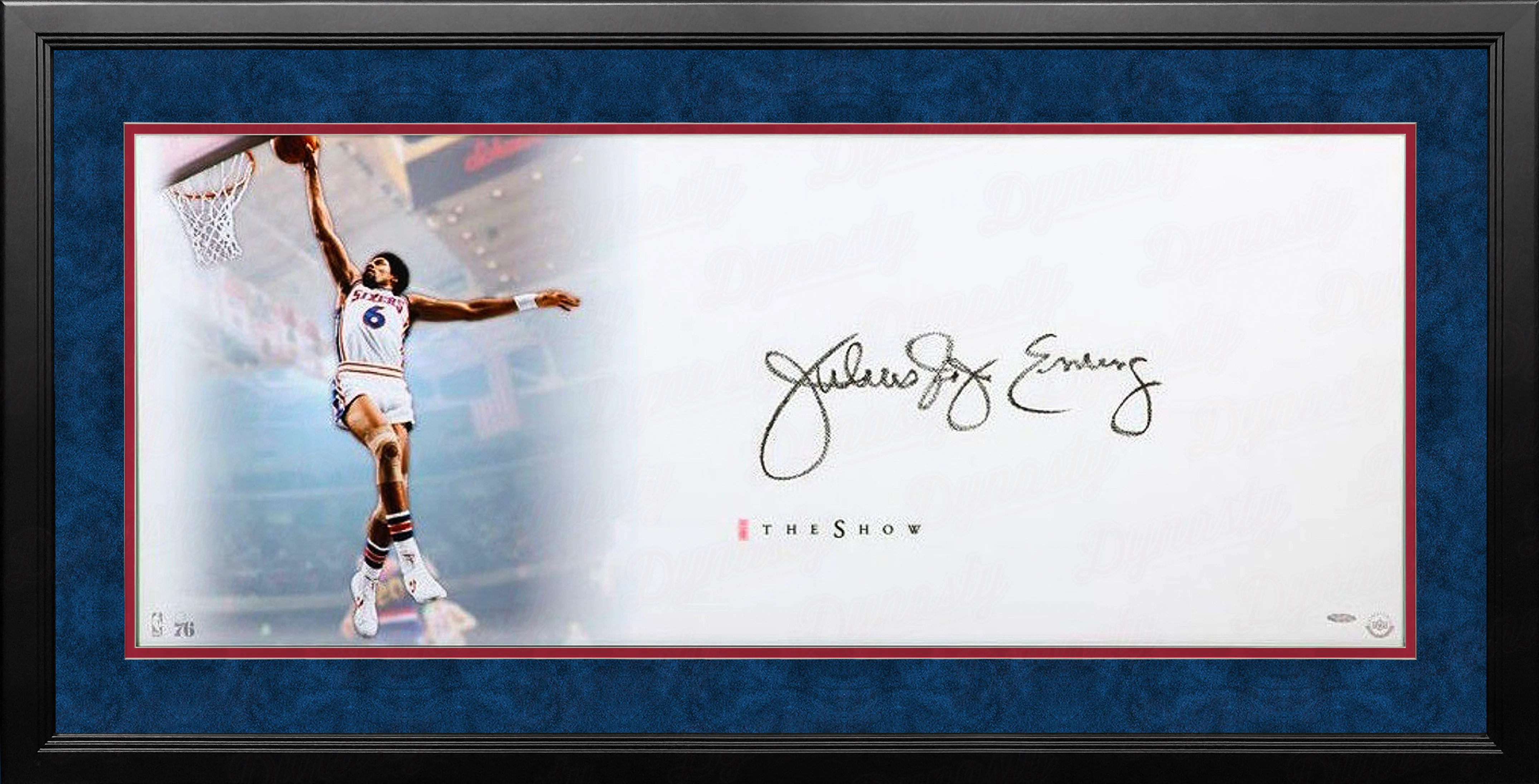 Julius Erving The Show Philadelphia 76ers Autographed 46" x 20" Framed Basketball Photo - Image 2