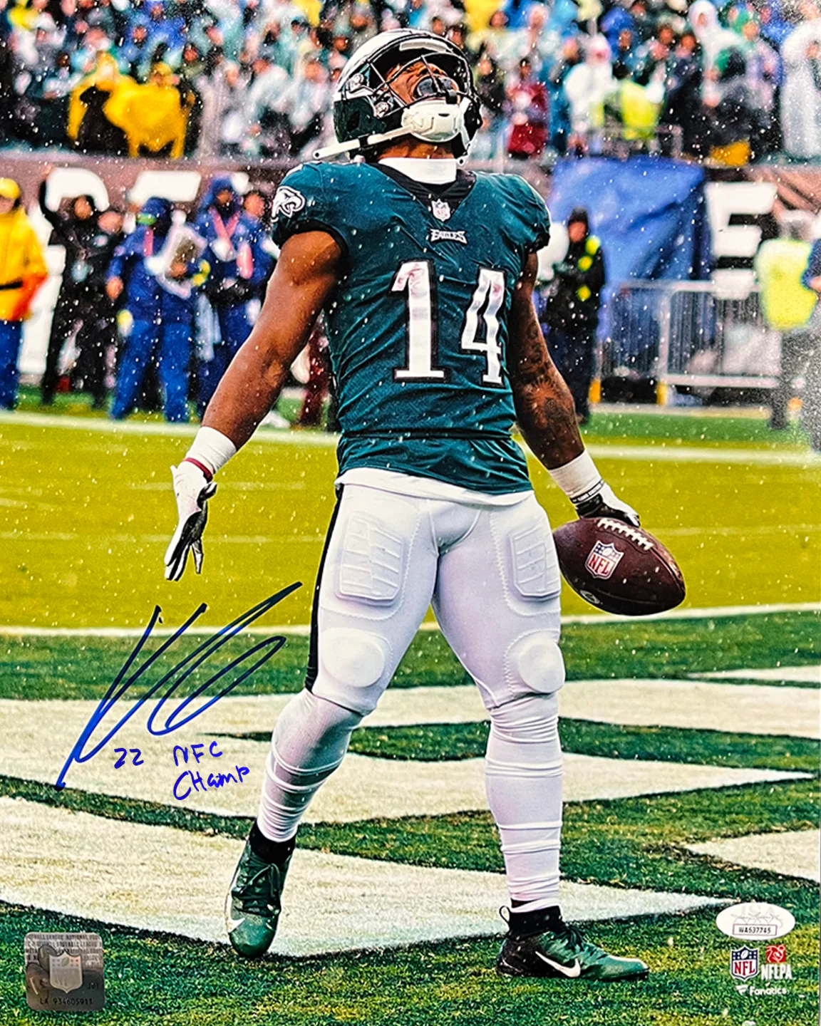 Kenneth Gainwell Touchdown Celebration Philadelphia Eagles Autographed Football Photo - Image 2