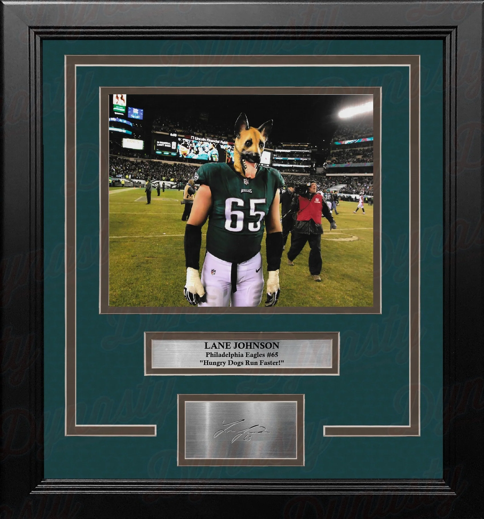 Lane Johnson Underdog Mask Philadelphia Eagles 8x10 Framed Photo with Engraved Autograph