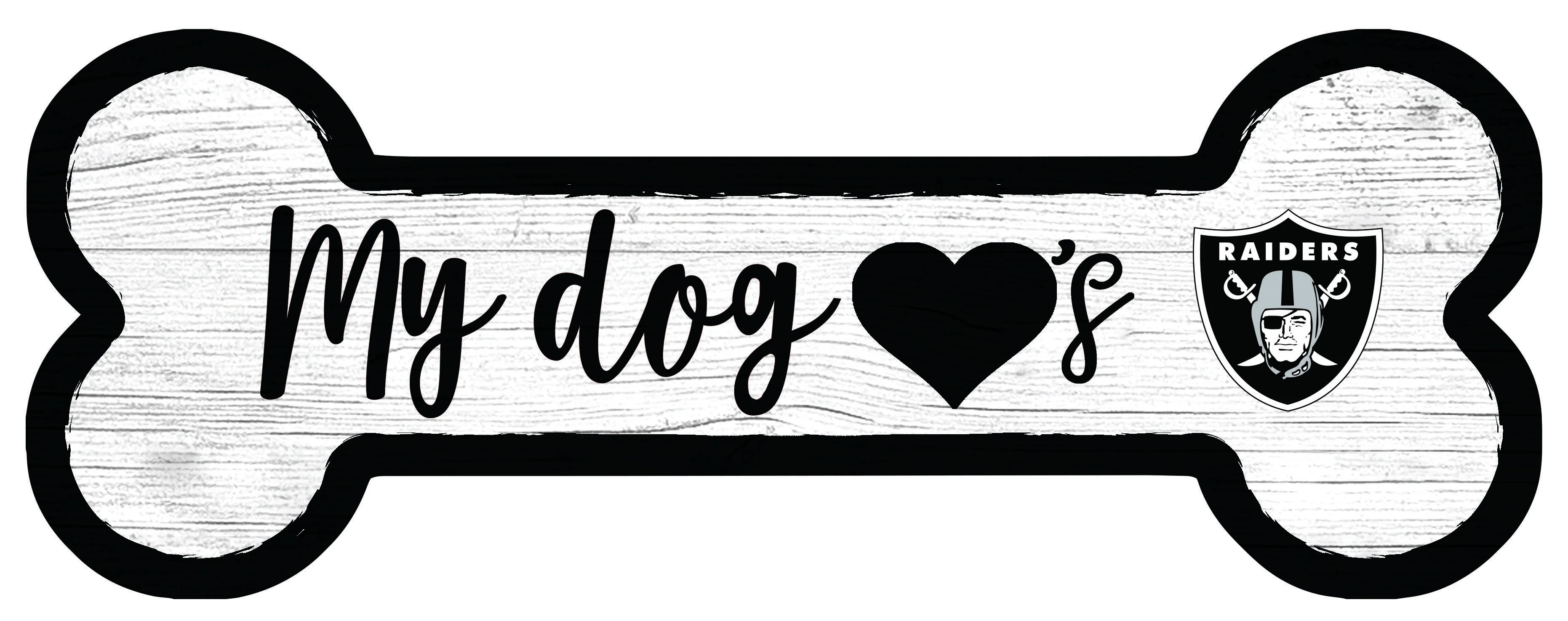 Las Vegas Raiders Football Dog Bone White Wooden Sign